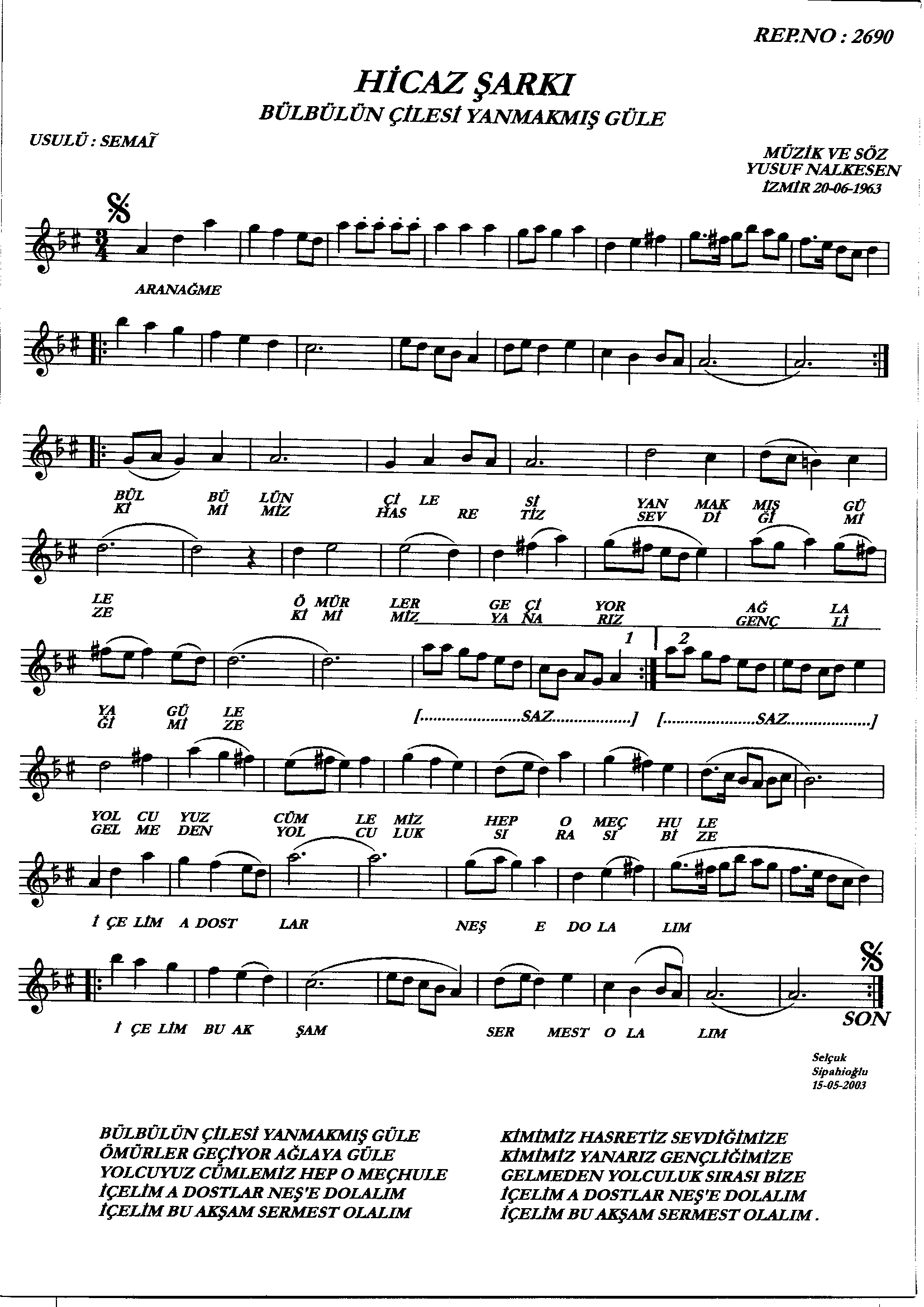 Hicâz - Şarkı - Yusuf Nalkesen - Sayfa 1