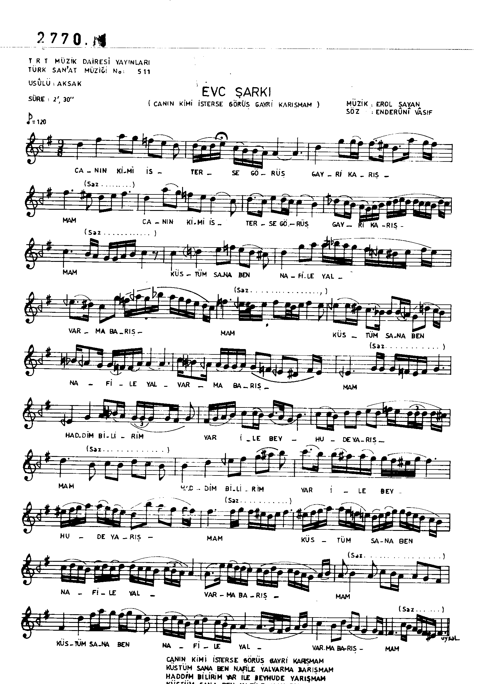 Evc - Şarkı - Erol Sayan - Sayfa 1