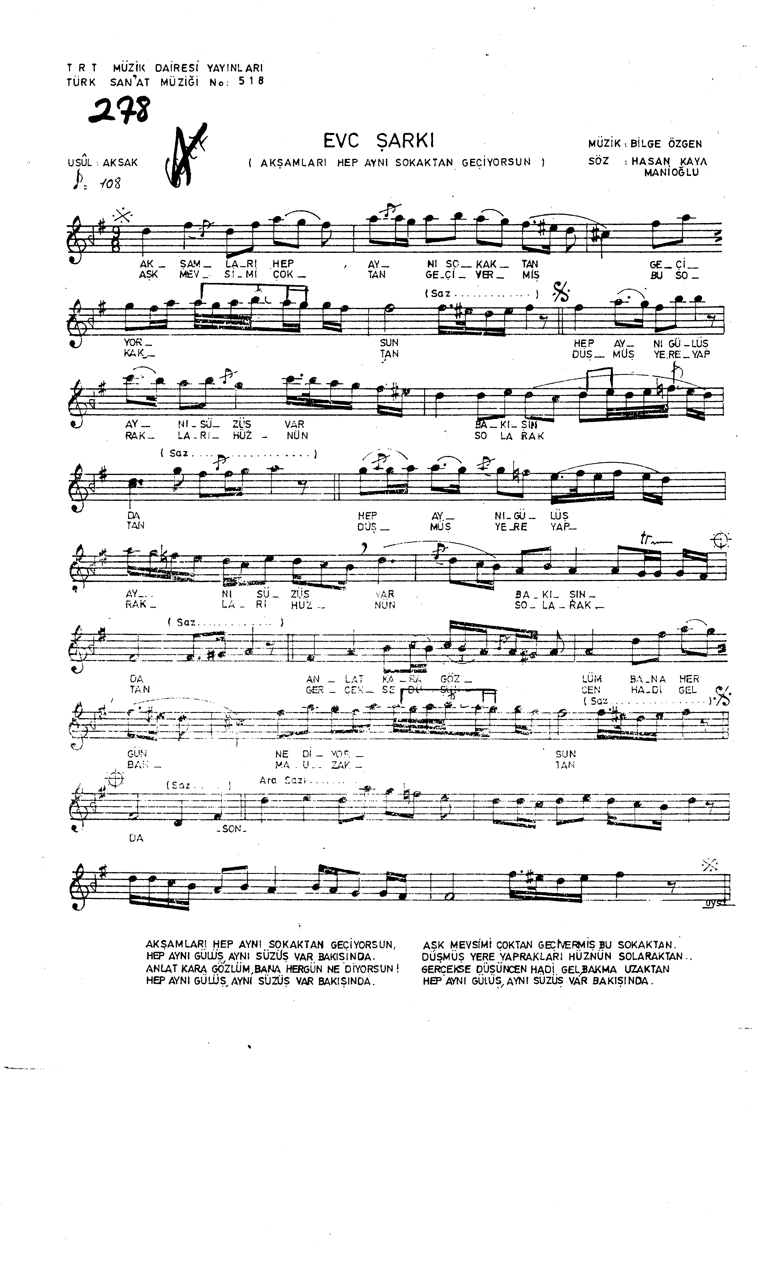 Evc - Şarkı - Bilge Özgen - Sayfa 1