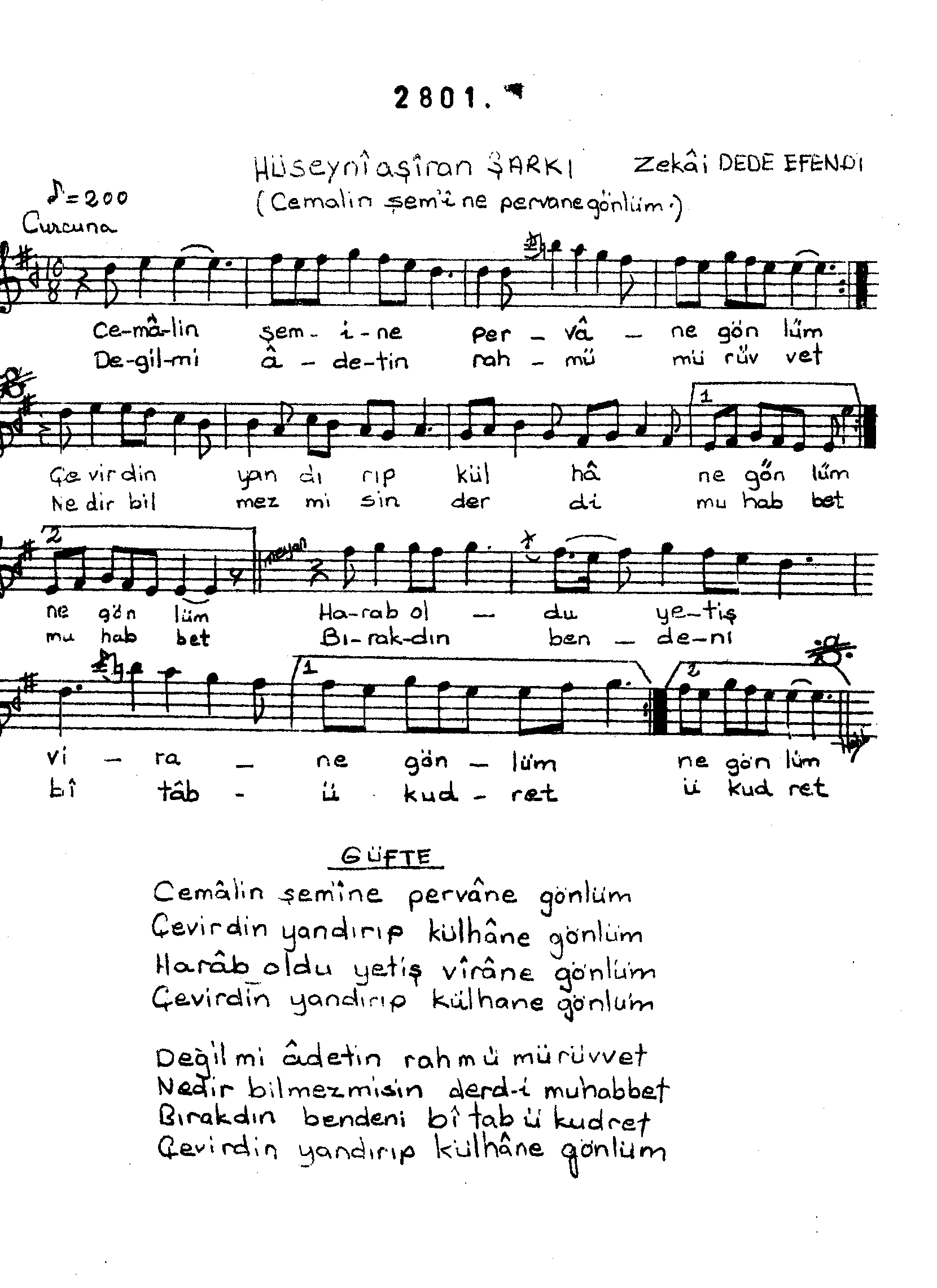 Hüseynî Aşîran - Şarkı - Zekâî Dede  - Sayfa 1