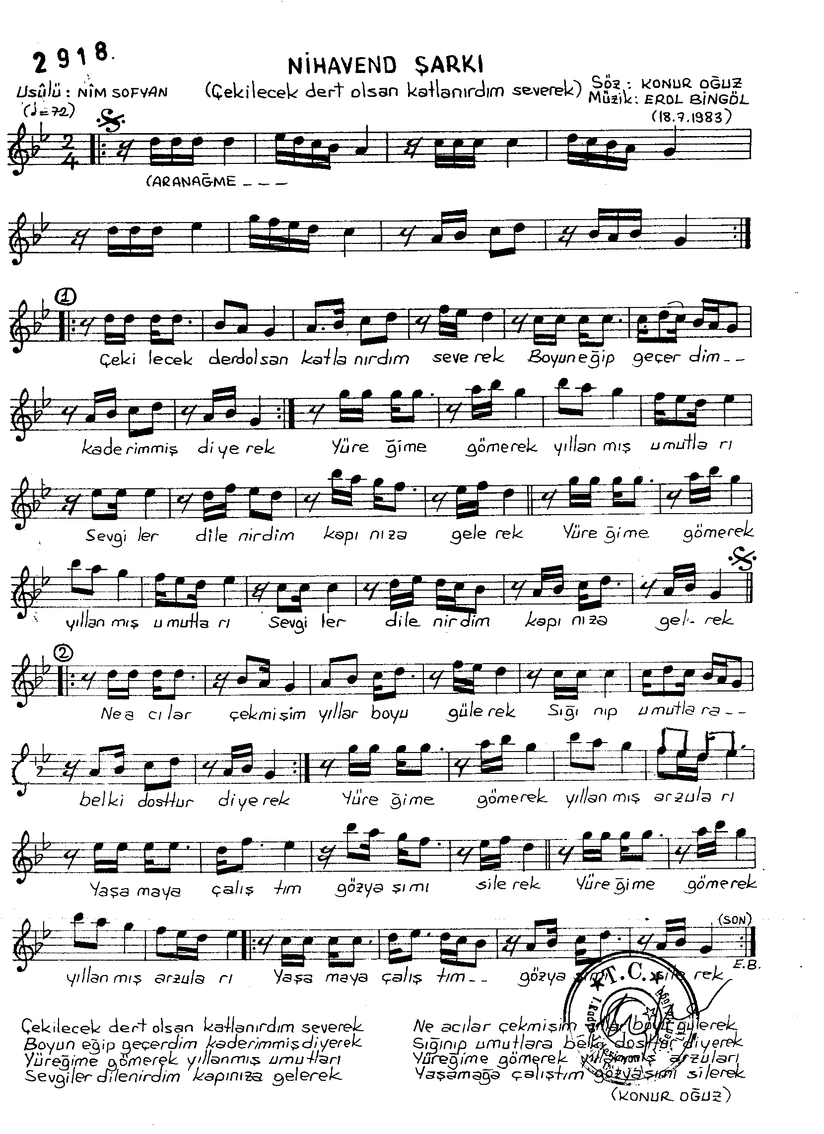 Nihâvend - Şarkı - Erol Bingöl - Sayfa 1