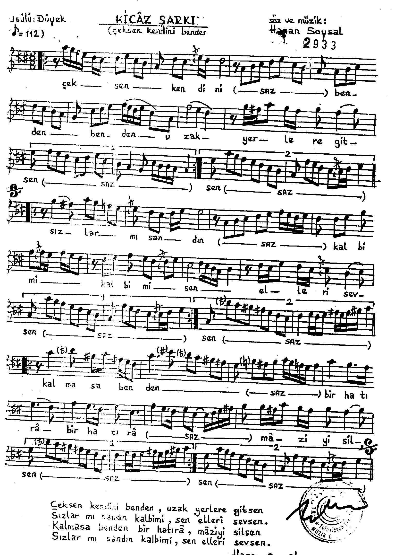 Hicâz - Şarkı - Hasan Soysal - Sayfa 1