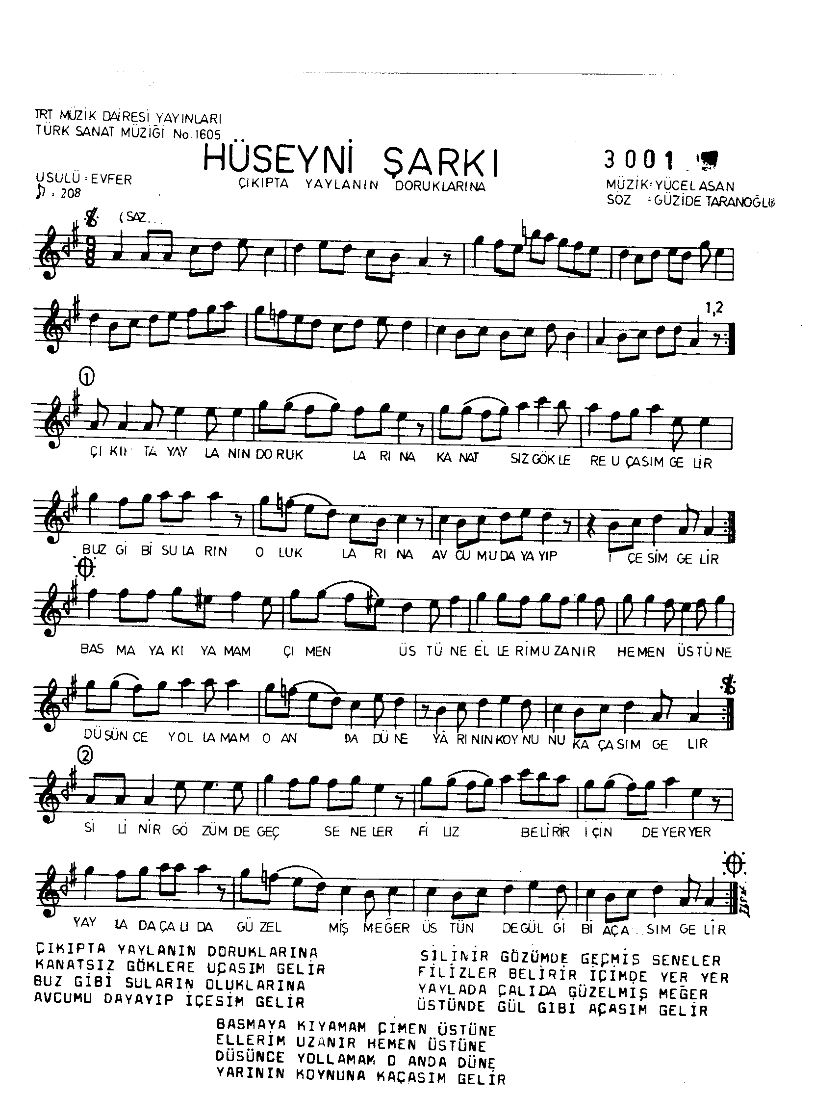 Hüseynî - Şarkı - Yücel Aşan - Sayfa 1