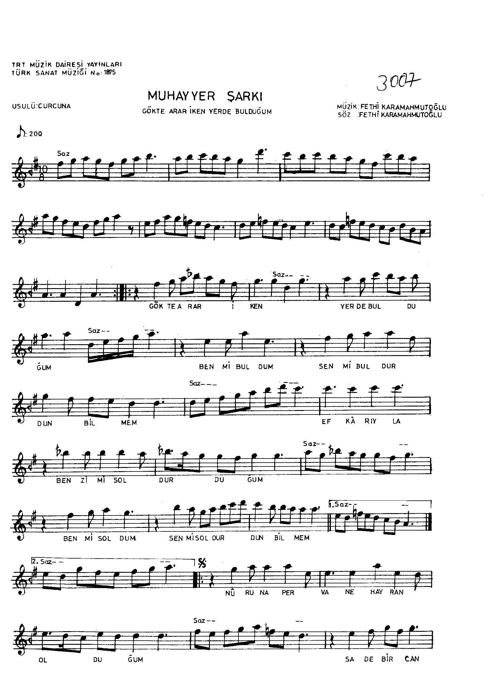 Muhayyer - Şarkı - Fethi Karamahmudoğlu - Sayfa 1