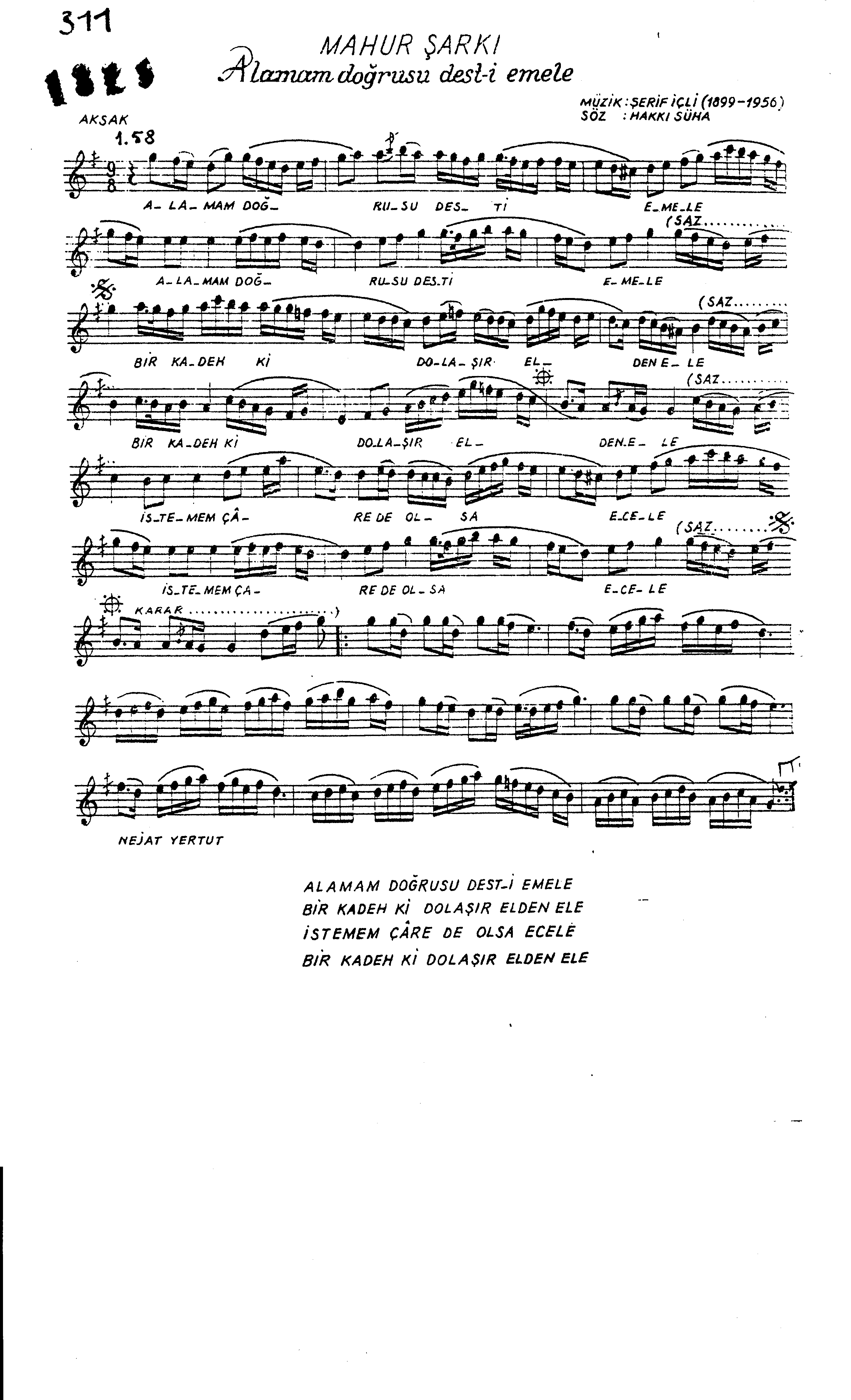 Mâhûr - Şarkı - Şerif İçli - Sayfa 1