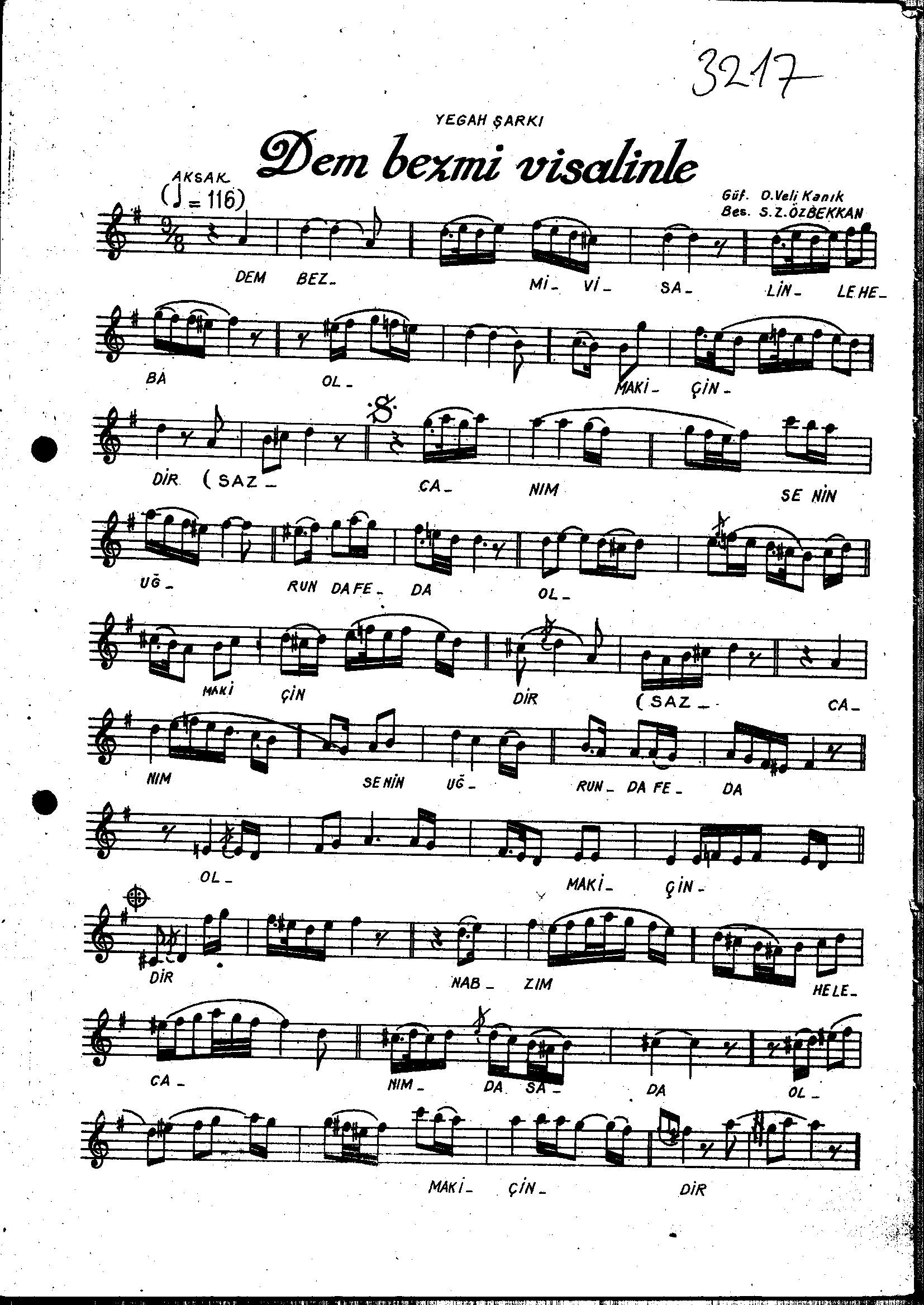 Yegah - Şarkı - Suphi Ziyâ Özbekkan - Sayfa 1