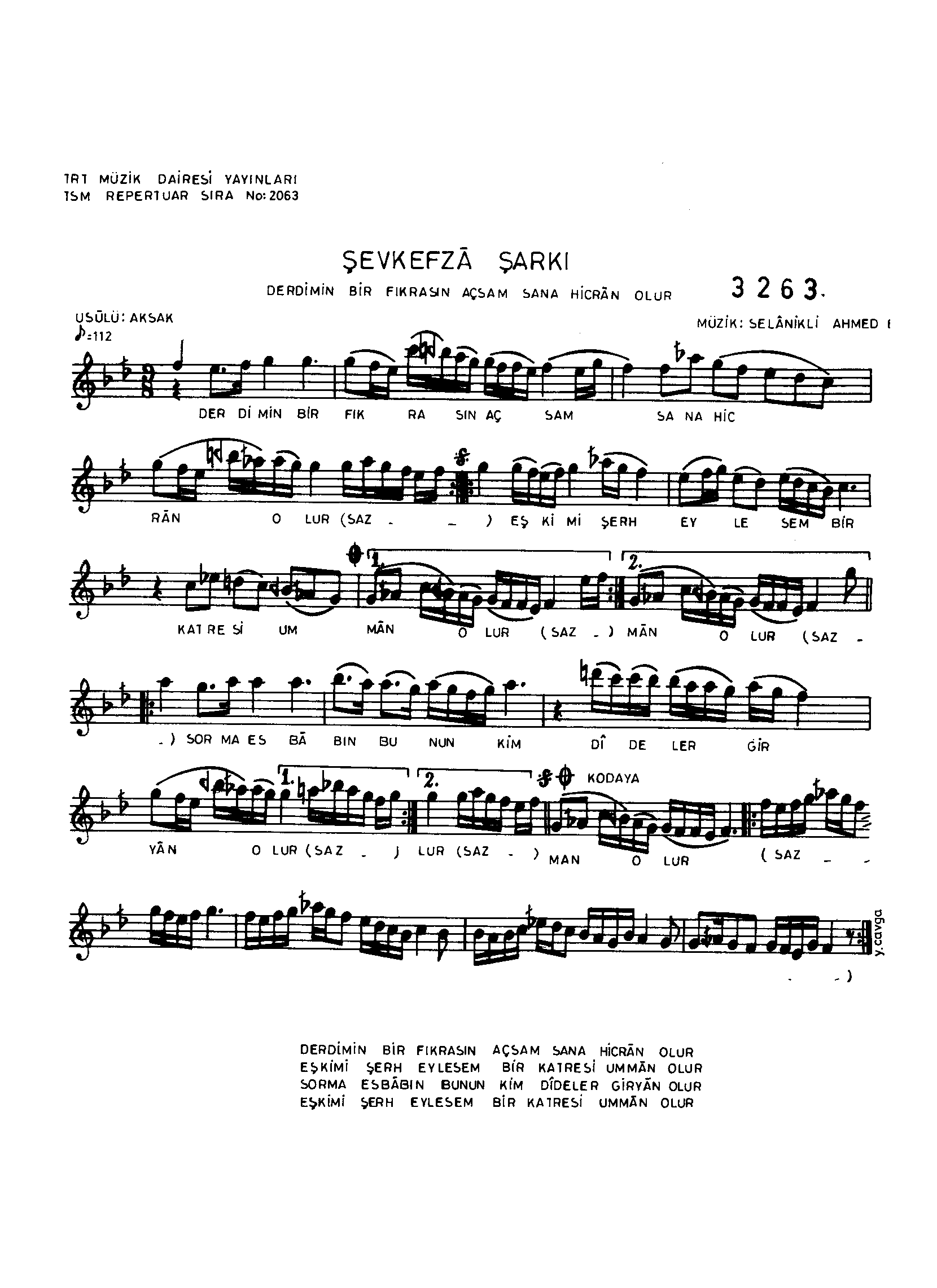 Şevk-Efzâ - Şarkı - Selânik'li Ahmet Efendi - Sayfa 1