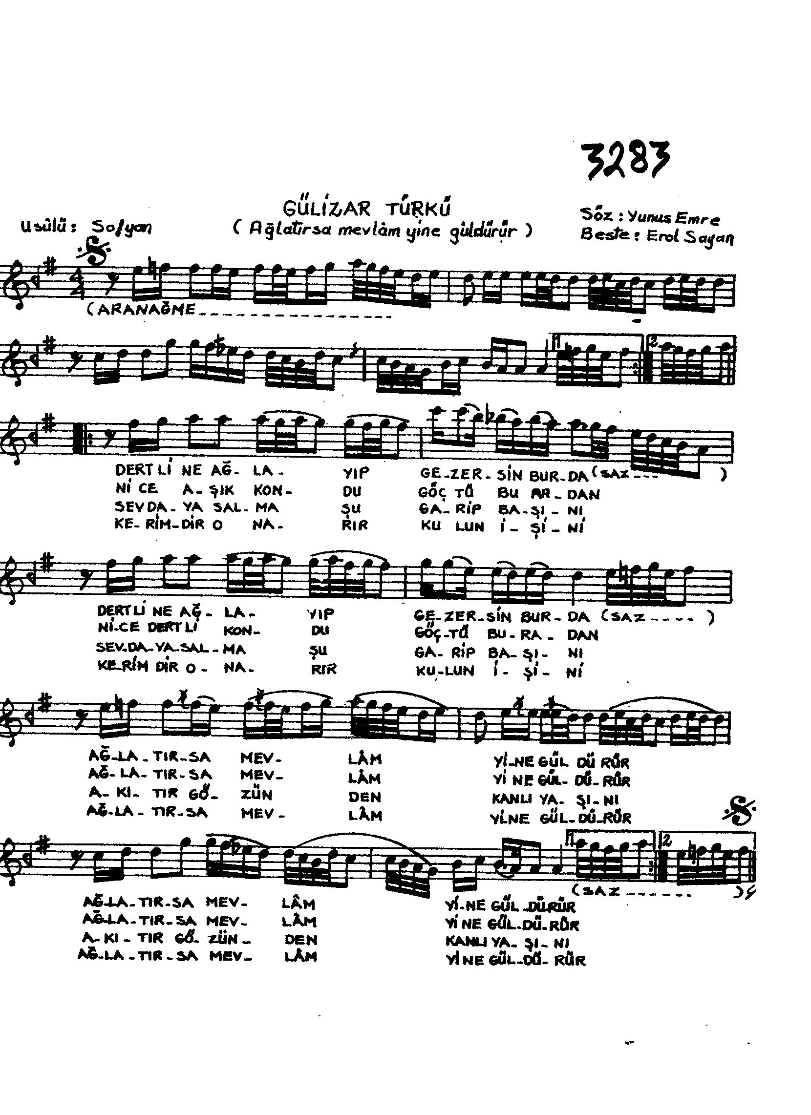 Gülizâr - Şarkı - Erol Sayan - Sayfa 1