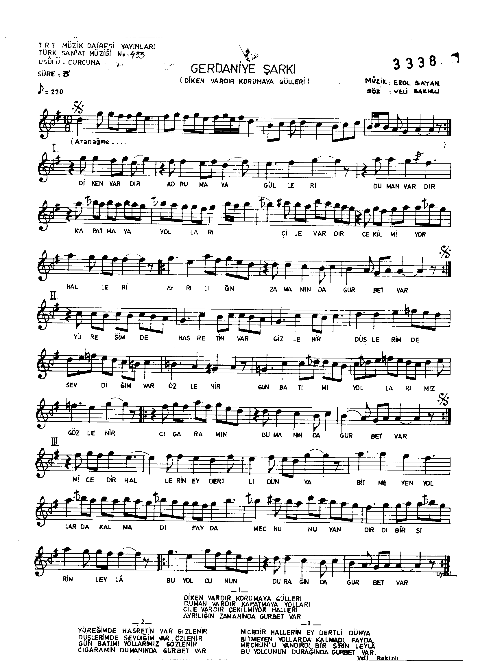 Gerdâniye - Şarkı - Erol Sayan - Sayfa 1
