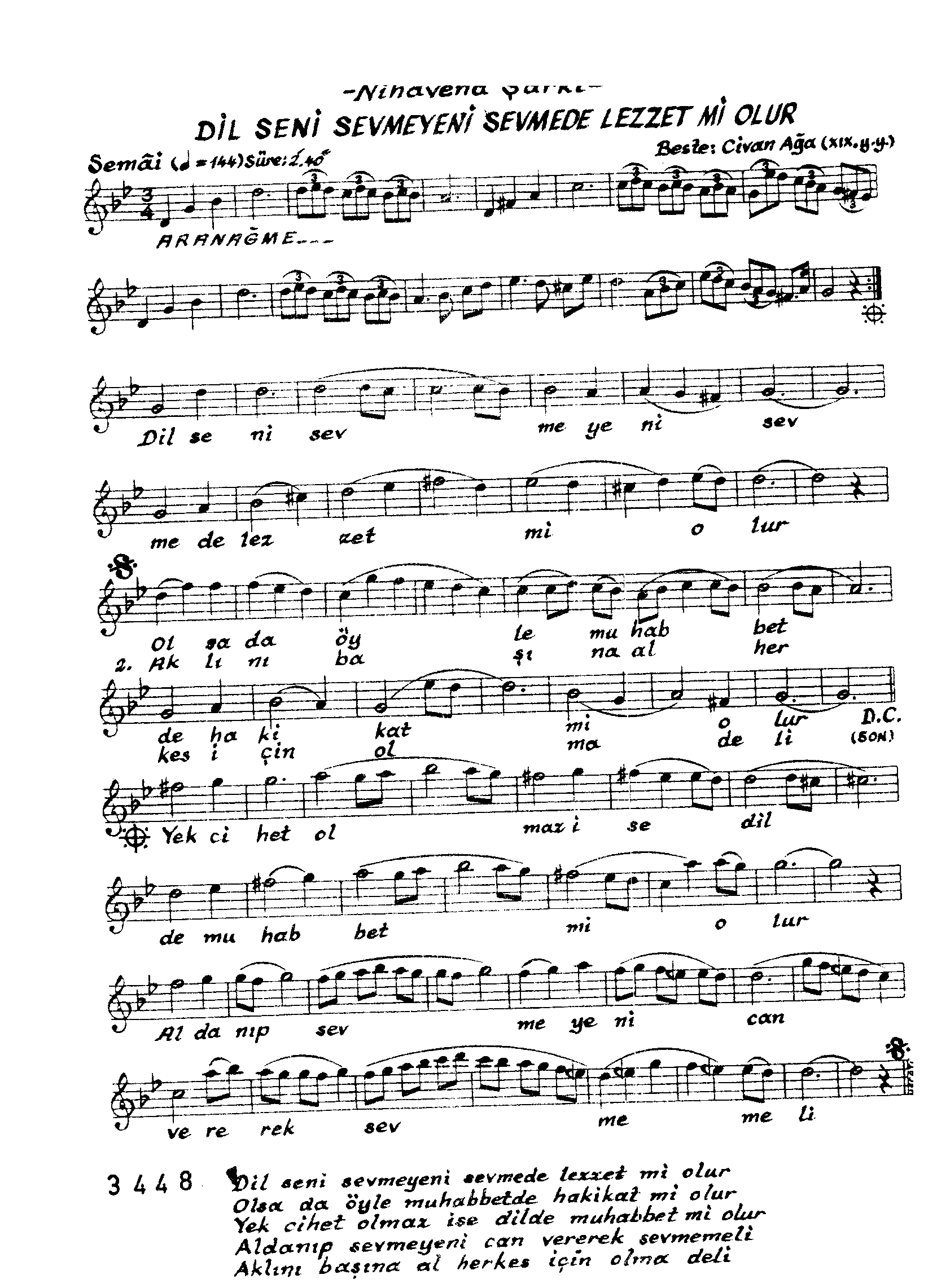 Nihâvend - Şarkı - Civan Ağa - Sayfa 1