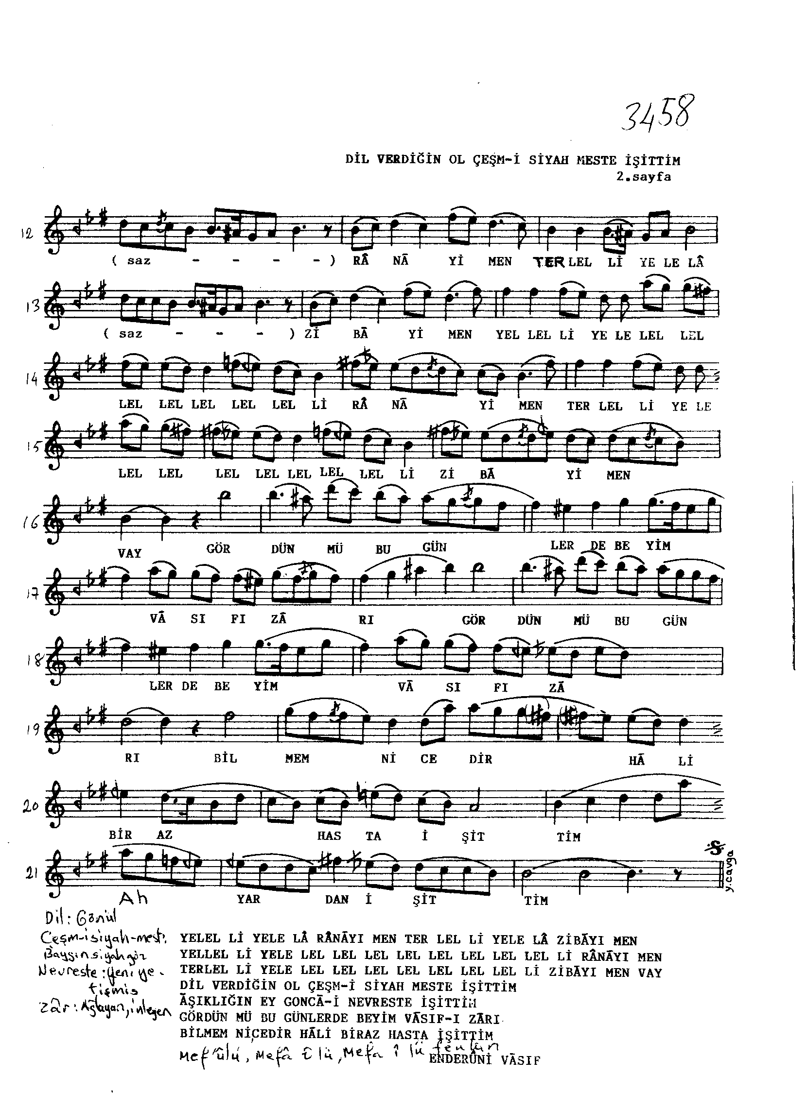 Hüzzâm - Yürük Semai - Zekâî Dede  - Sayfa 2