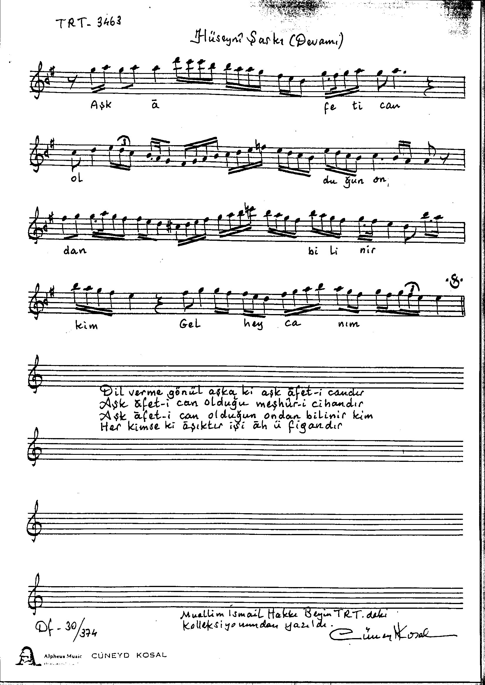 Hüseynî - Şarkı - Hacı Fâik Bey - Sayfa 2