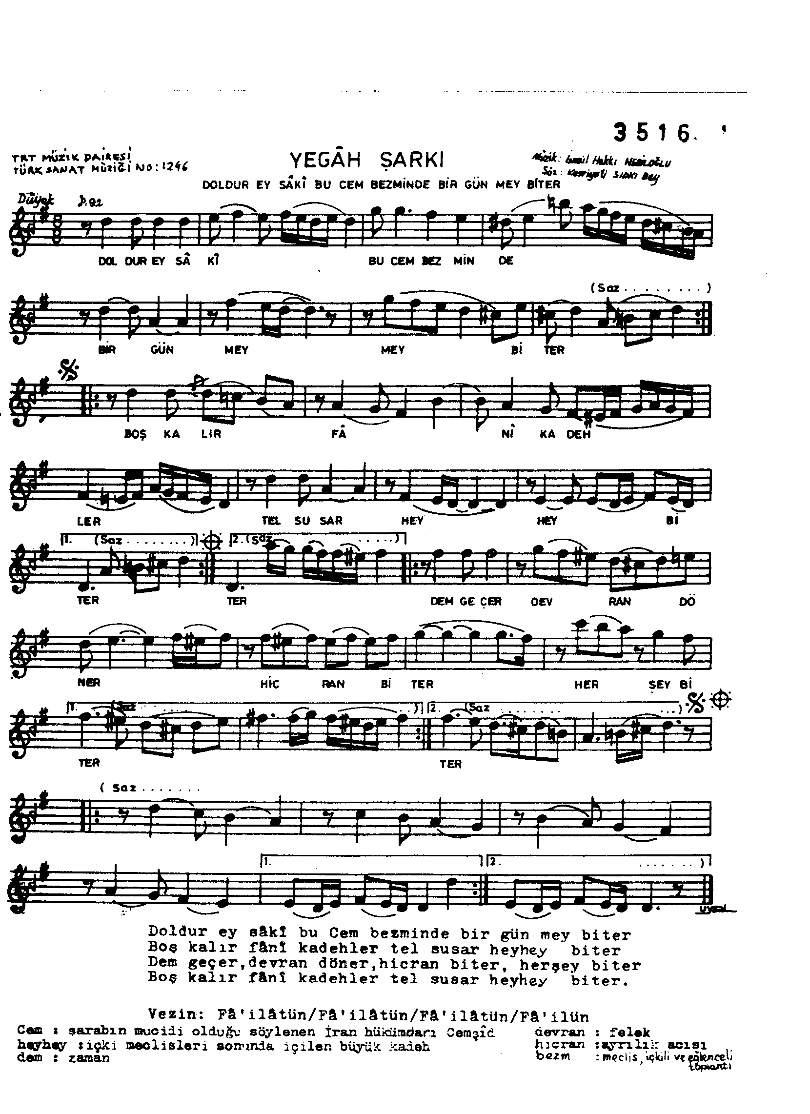 Yegah - Şarkı - İsmail Hakkı Nebiloğlu - Sayfa 1