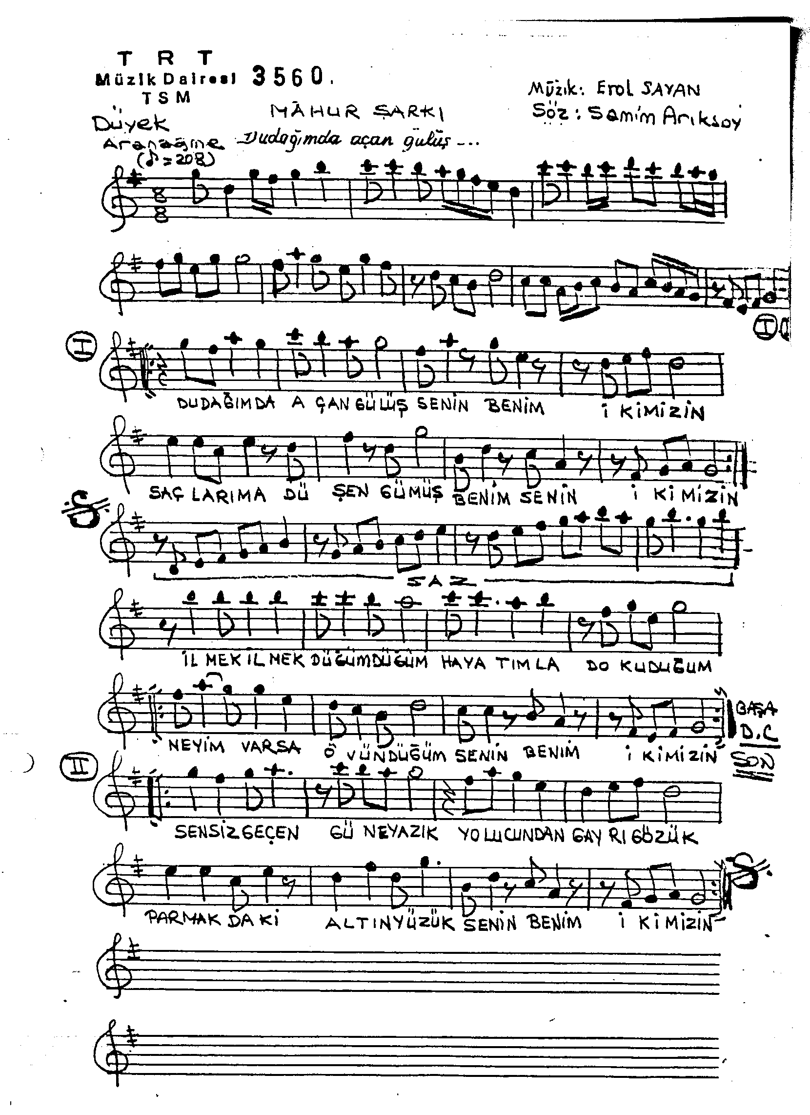 Mâhûr - Şarkı - Erol Sayan - Sayfa 1