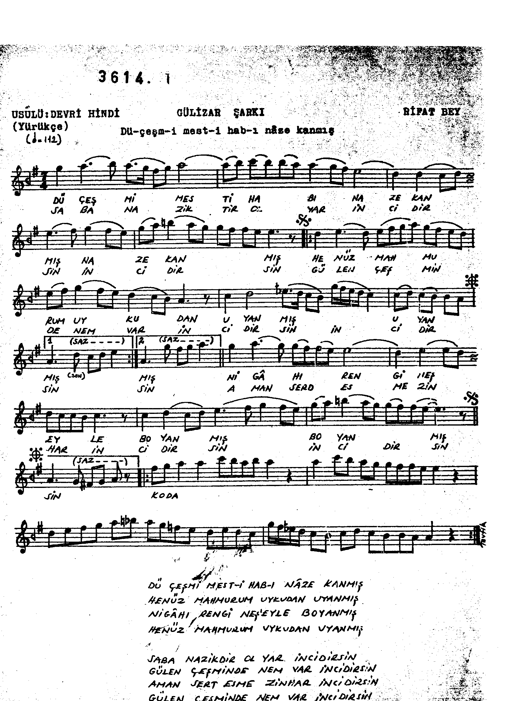 Gülizâr - Şarkı - Rif'at Bey - Sayfa 1