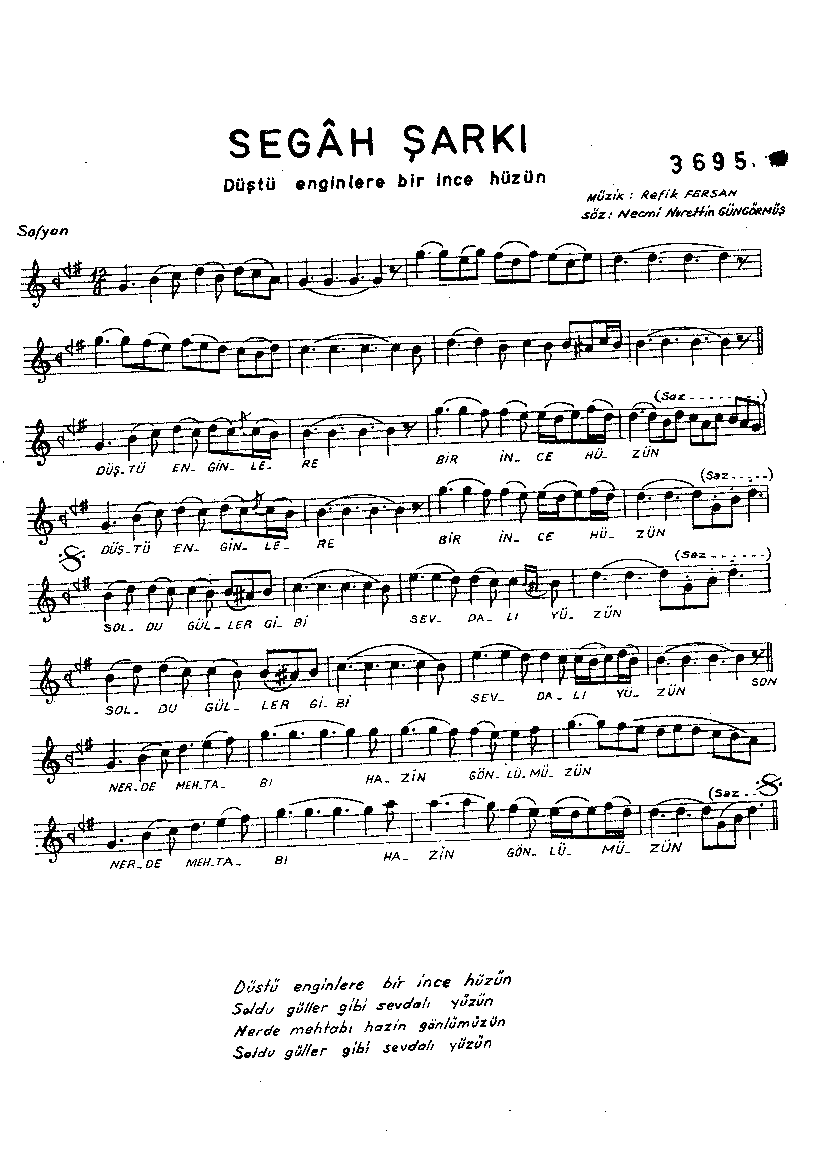 Segâh - Şarkı - Refik Fersan - Sayfa 1