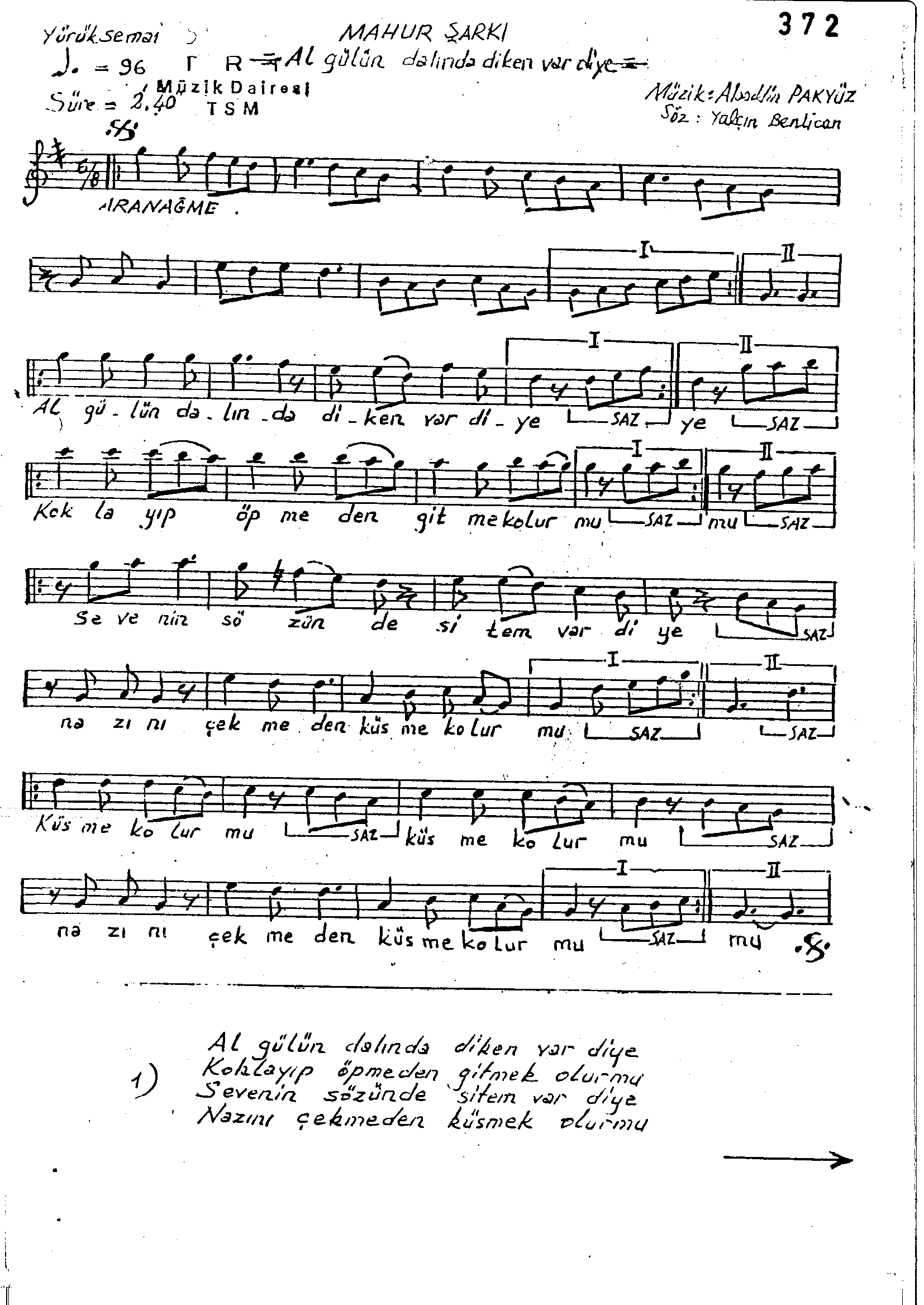 Mâhûr - Şarkı - Alâeddin Pakyüz - Sayfa 1
