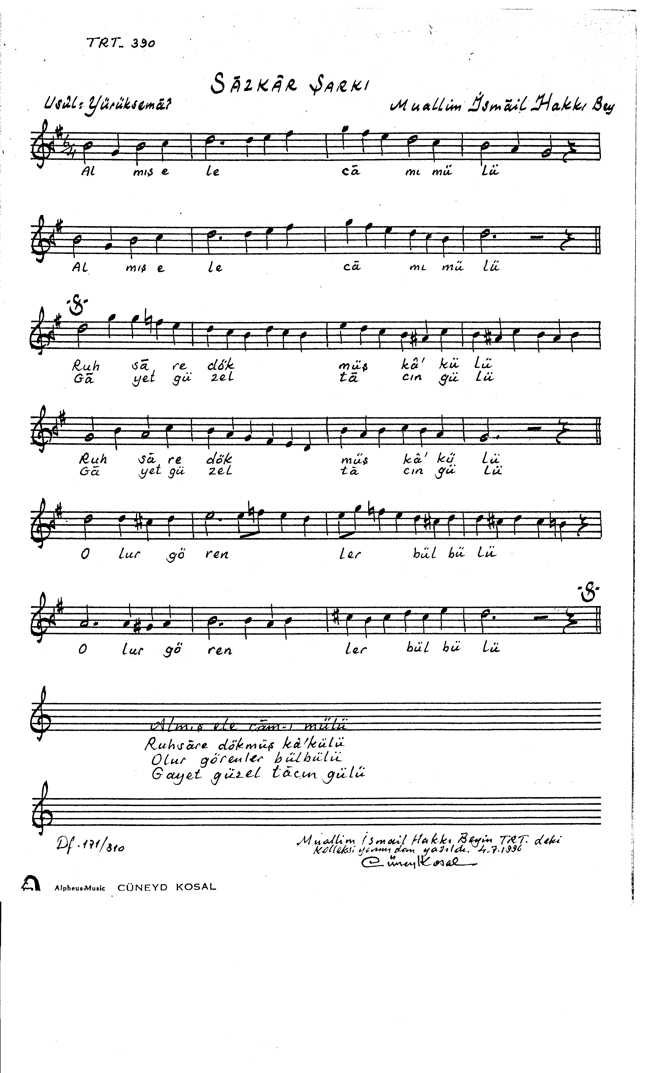Sâz-Kâr - Şarkı - Muallim İsmail Hakkı Bey - Sayfa 1