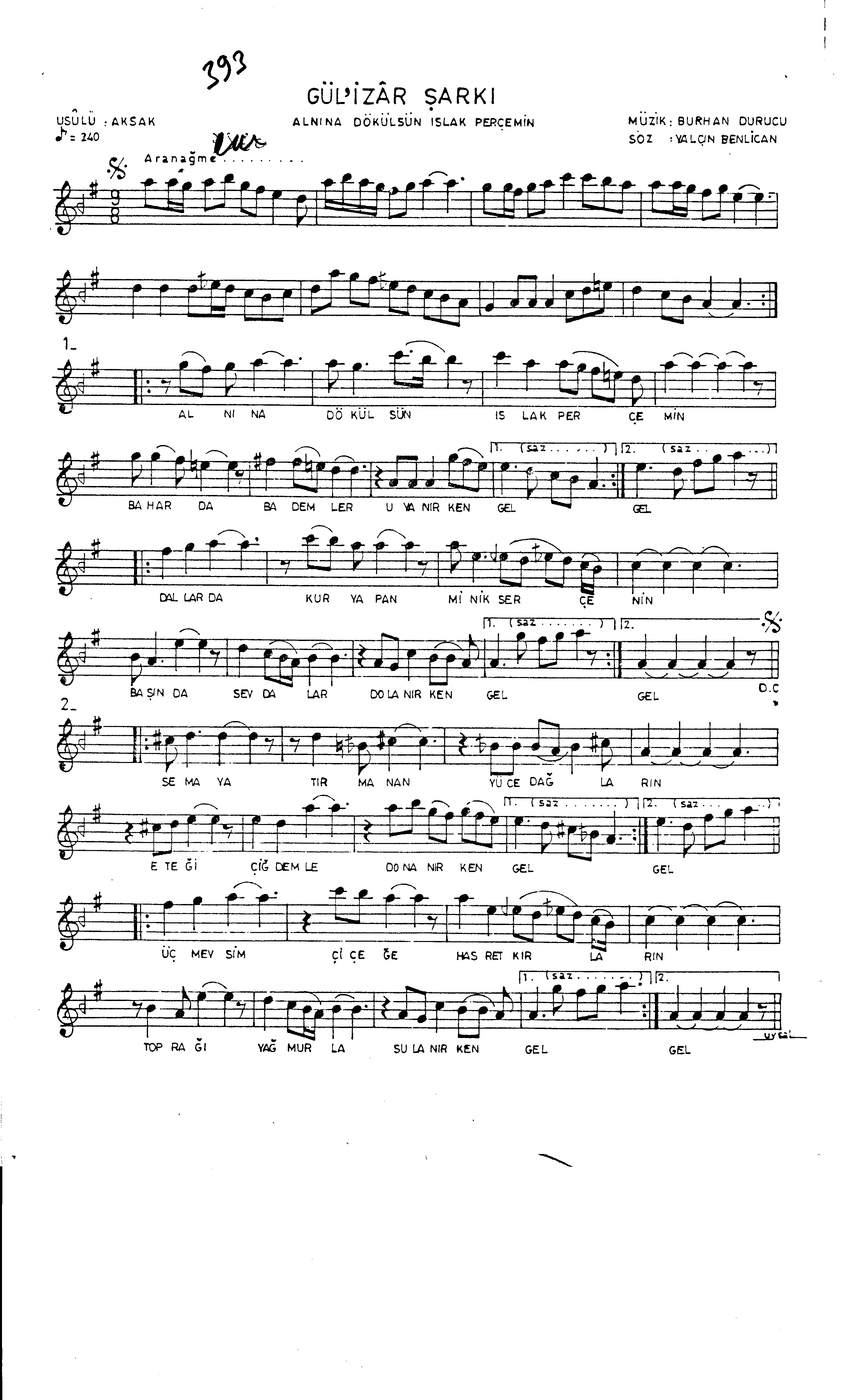 Gülizâr - Şarkı - Burhan Durucu - Sayfa 1