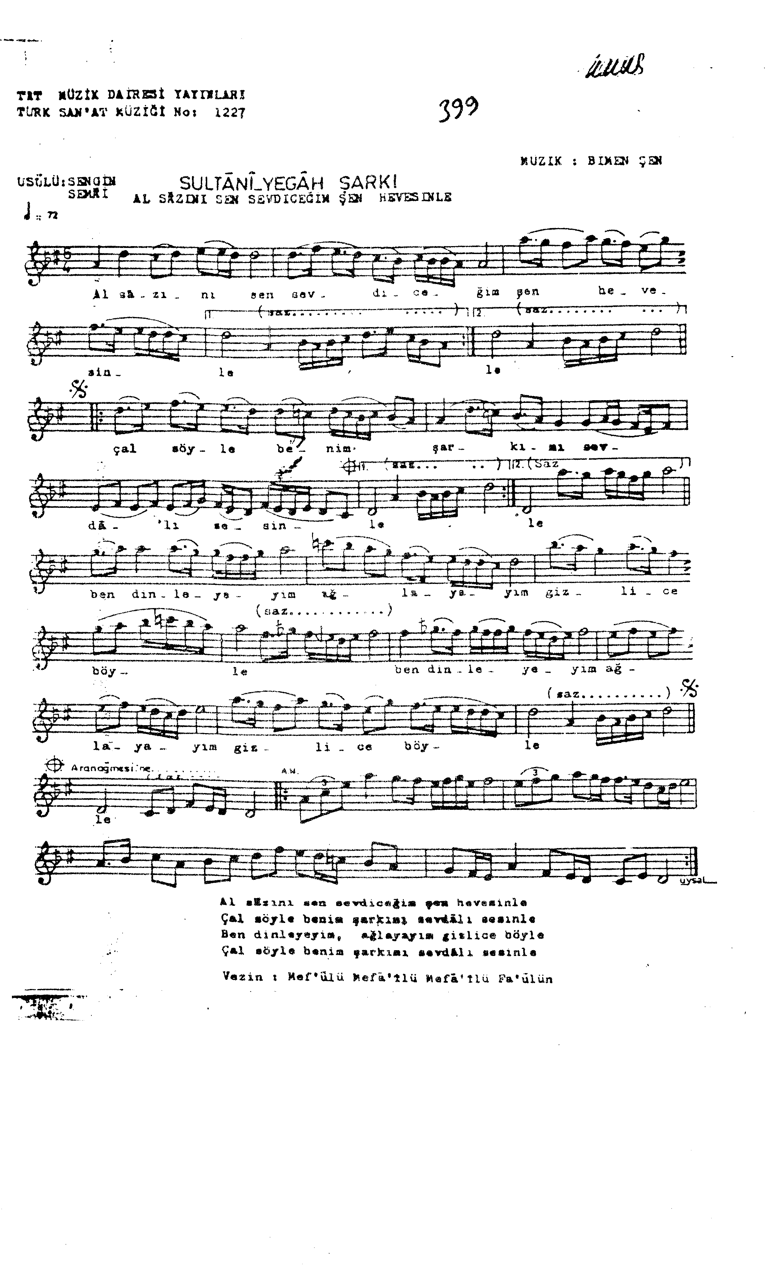Sultânî-Yegâh - Şarkı - Bîmen Şen - Sayfa 1