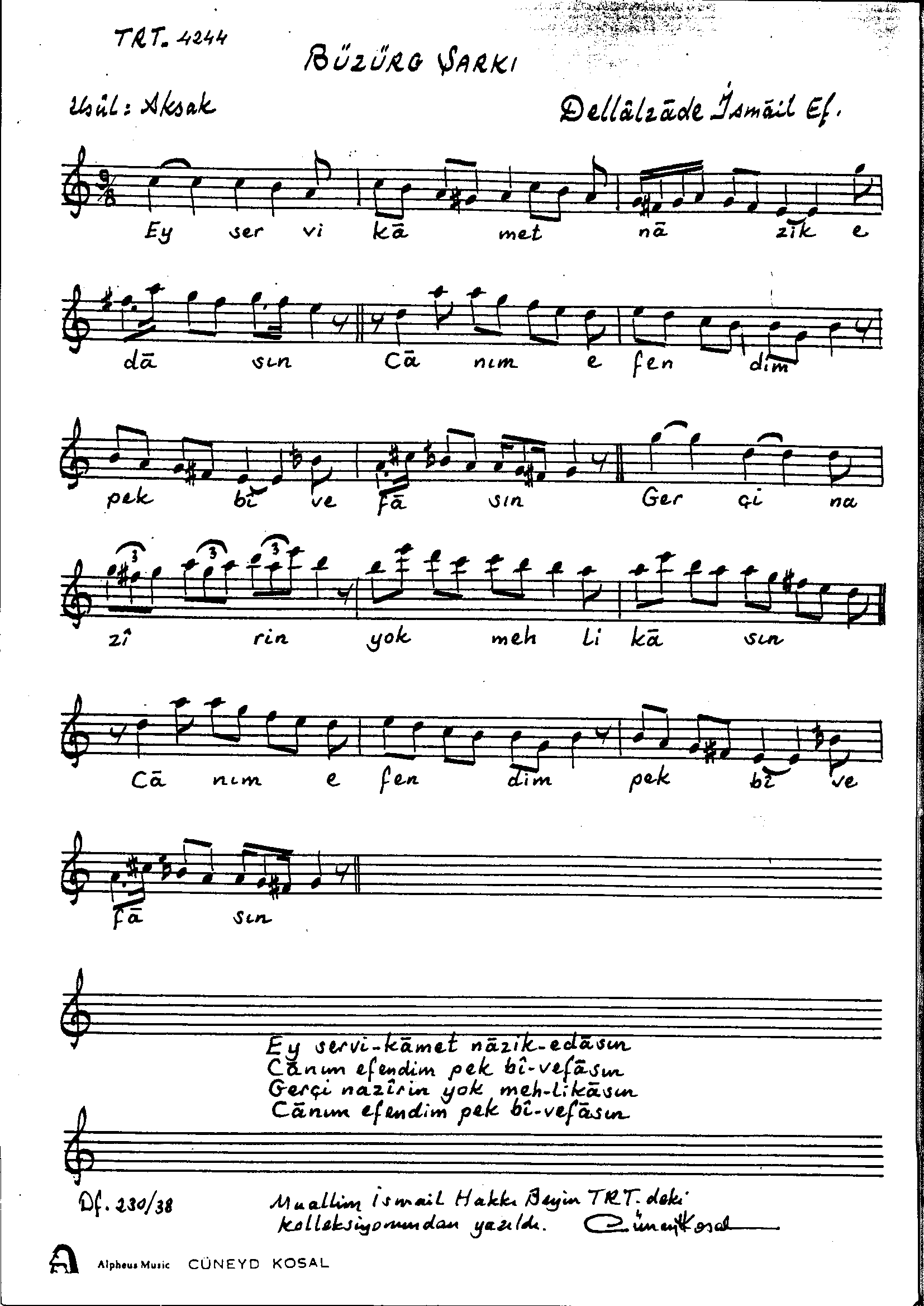 Büzürk - Şarkı - Dellalzâde  - Sayfa 1