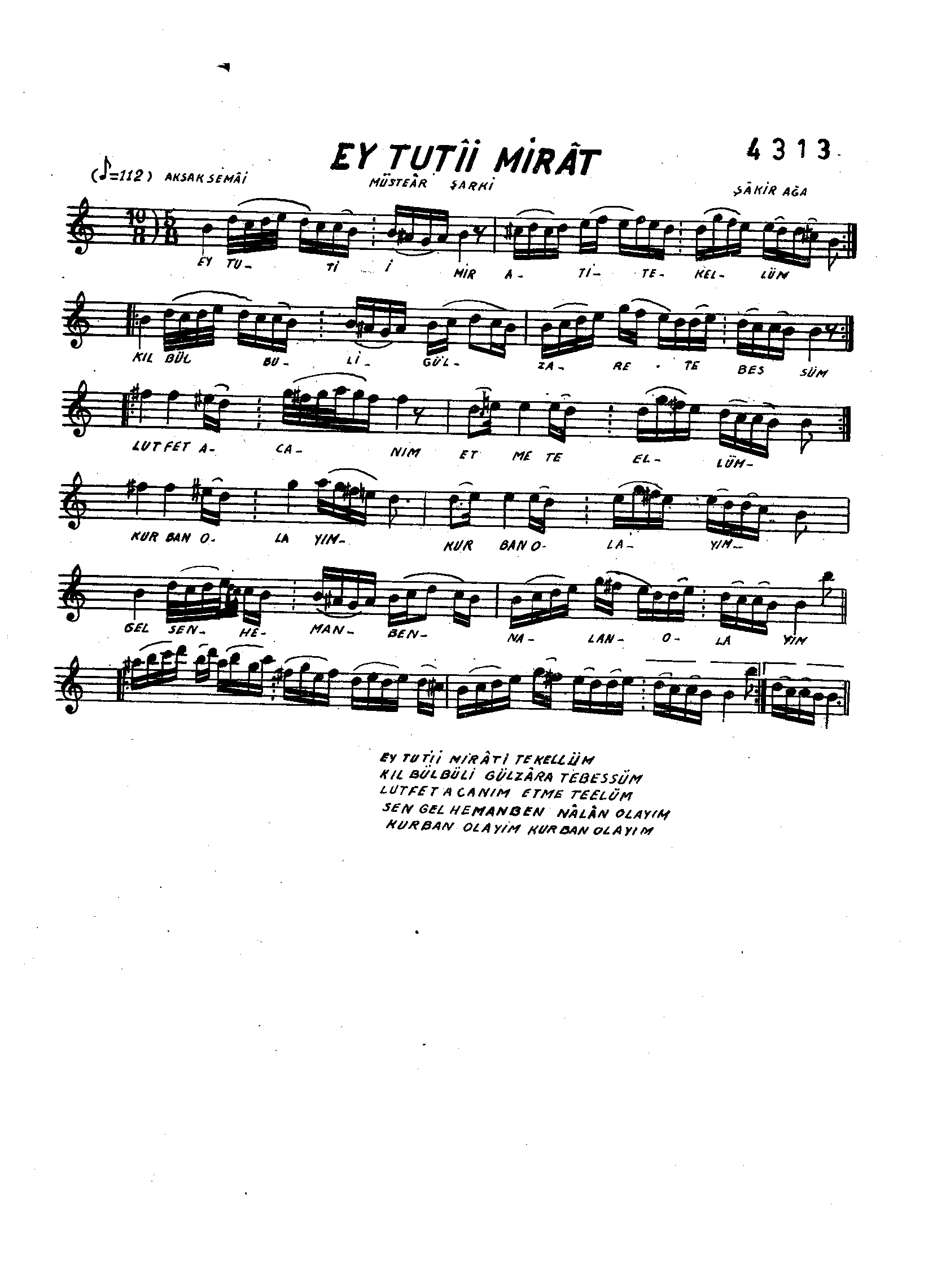 Müsteâr - Şarkı - Şâkir Ağa - Sayfa 1