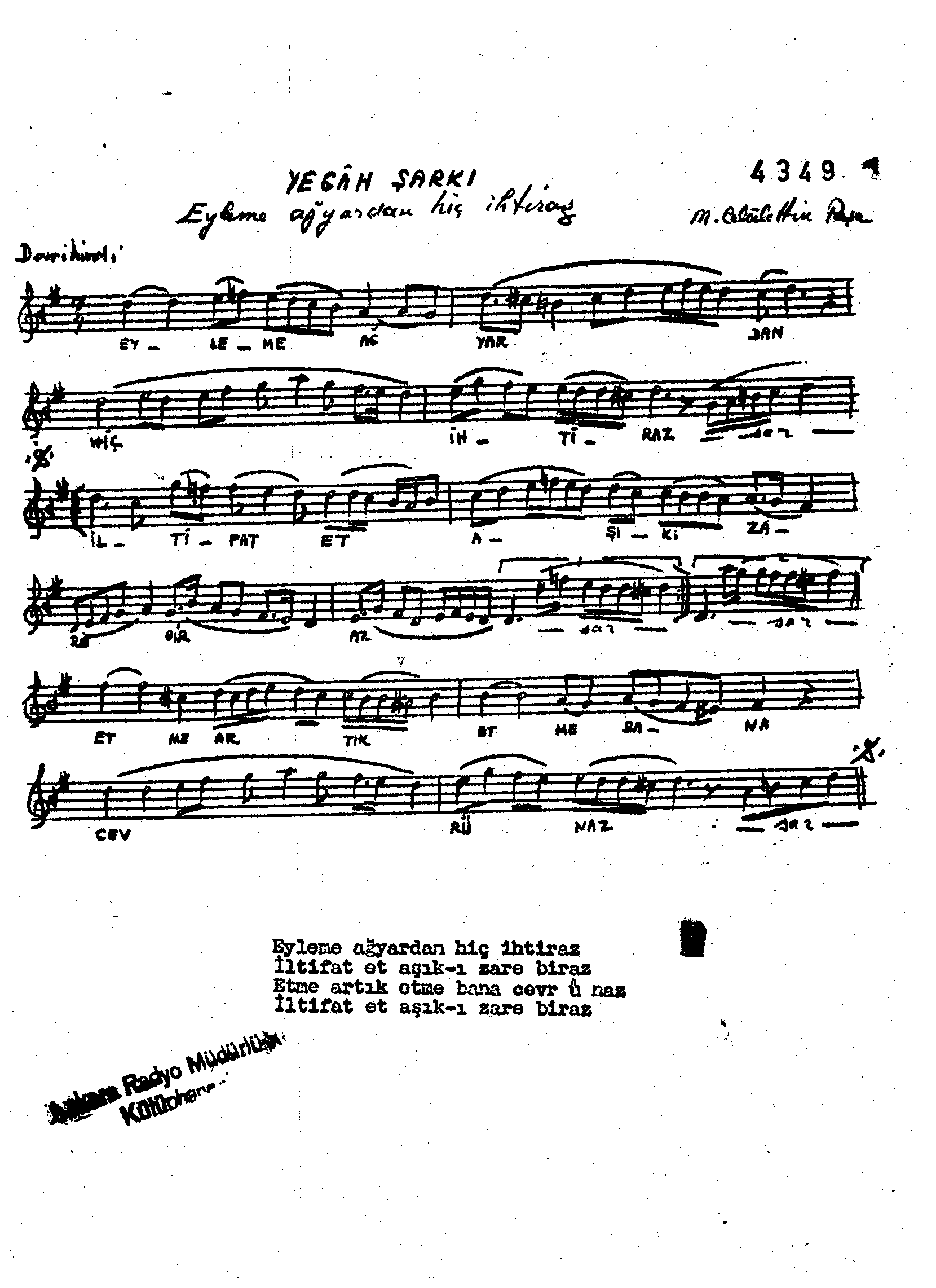 Yegah - Şarkı - Mahmut Celâleddin Paşa - Sayfa 1