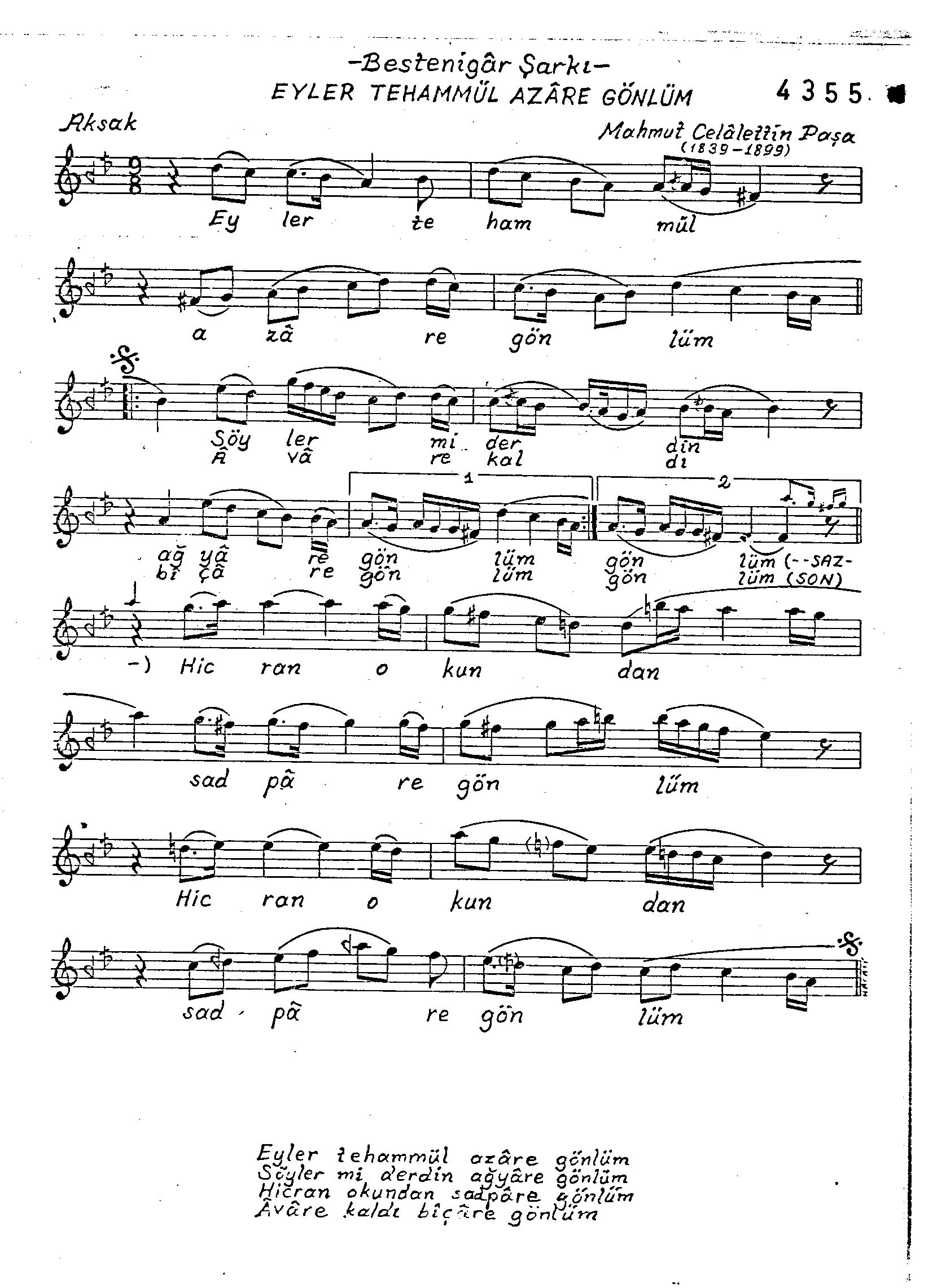 Bestenigâr - Şarkı - Mahmut Celâleddin Paşa - Sayfa 1