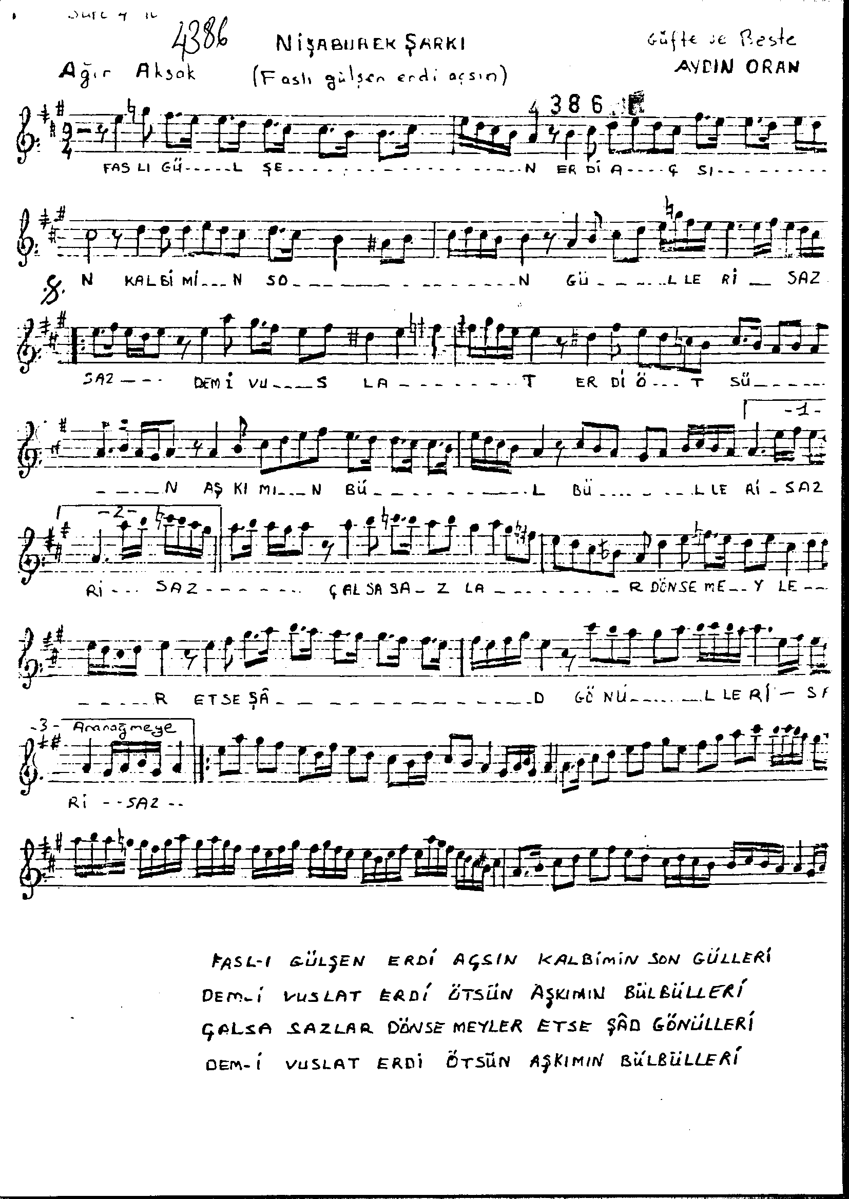 Nişâbûrek - Şarkı - Aydın Oran - Sayfa 1