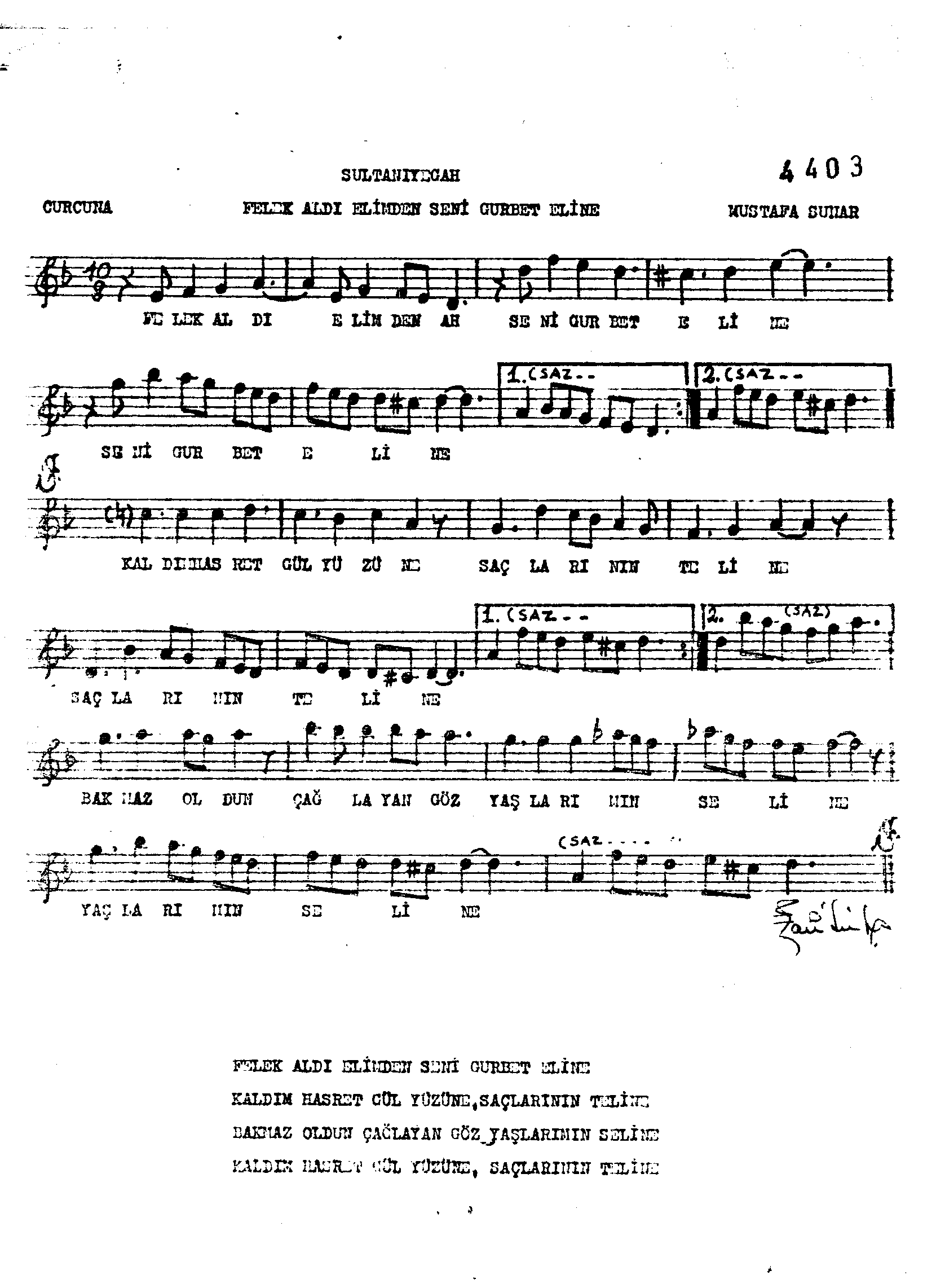 Sultânî-Yegâh - Şarkı - Mustafa Sunar - Sayfa 1