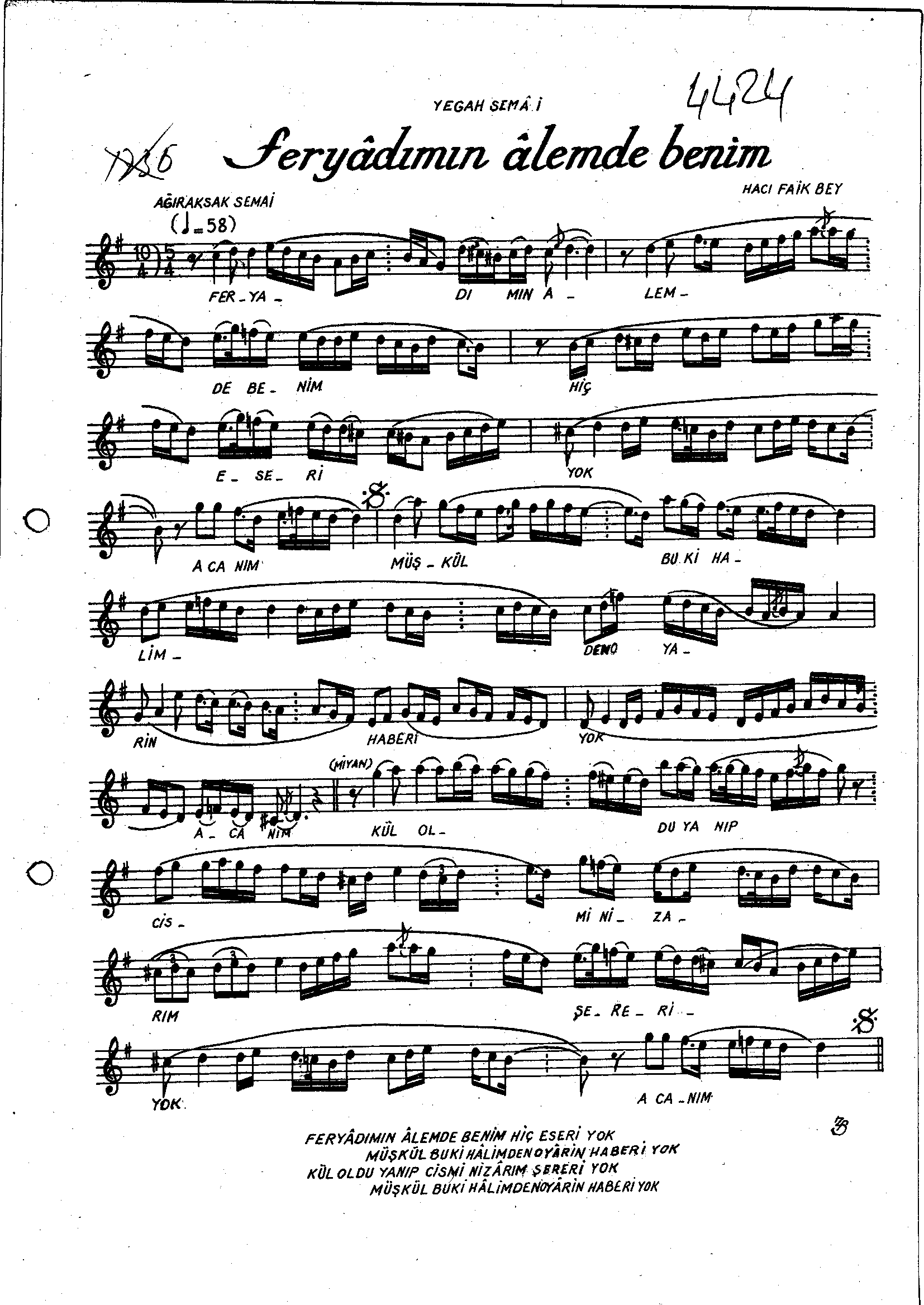 Yegah - Şarkı - Hacı Fâik Bey - Sayfa 1