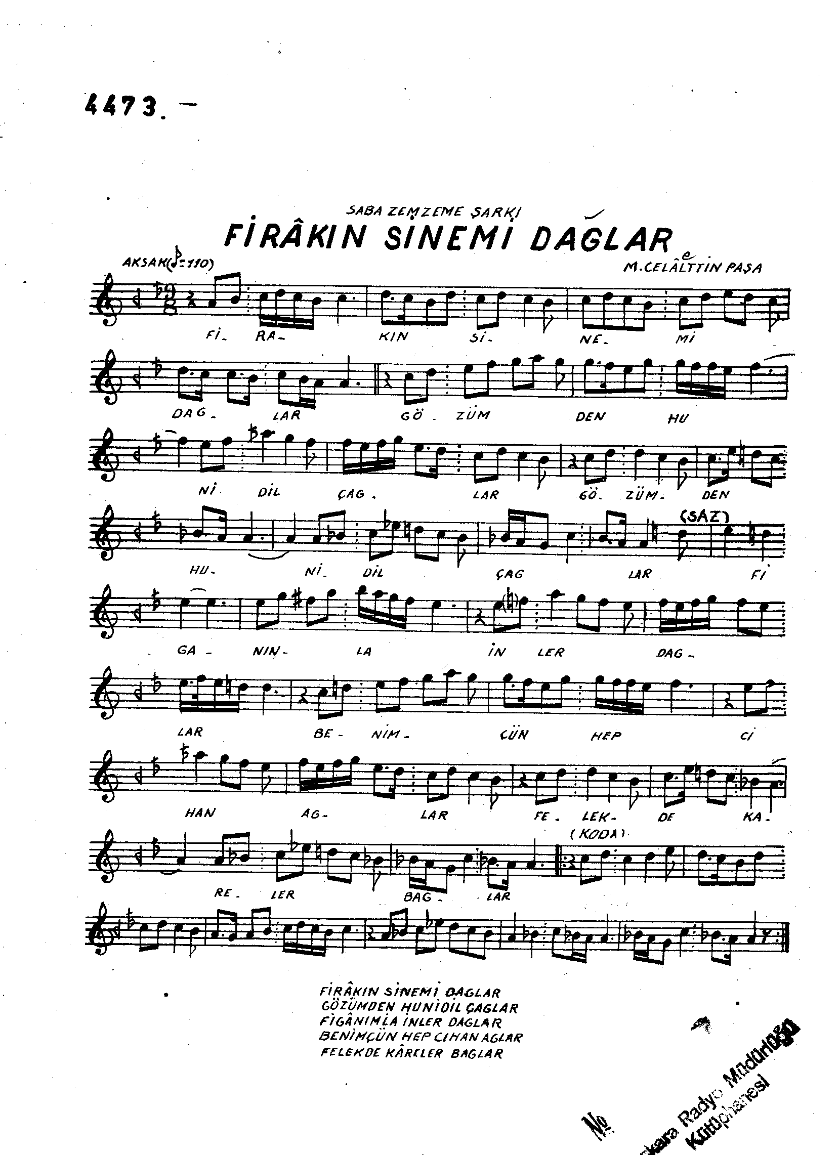 Sabâ-Zemzeme - Şarkı - Mahmut Celâleddin Paşa - Sayfa 1