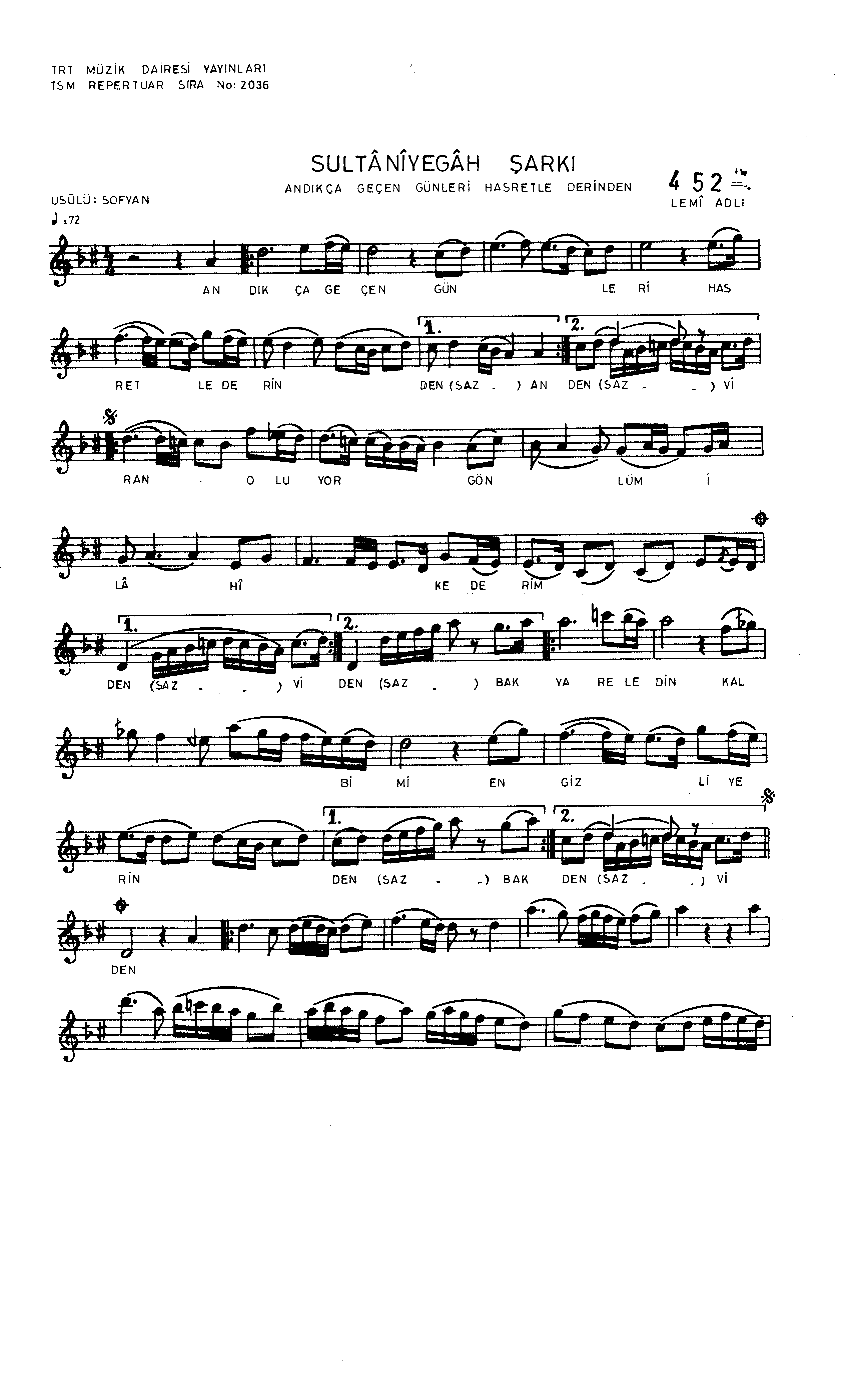 Sultânî-Yegâh - Şarkı - Lem'î Atlı - Sayfa 1