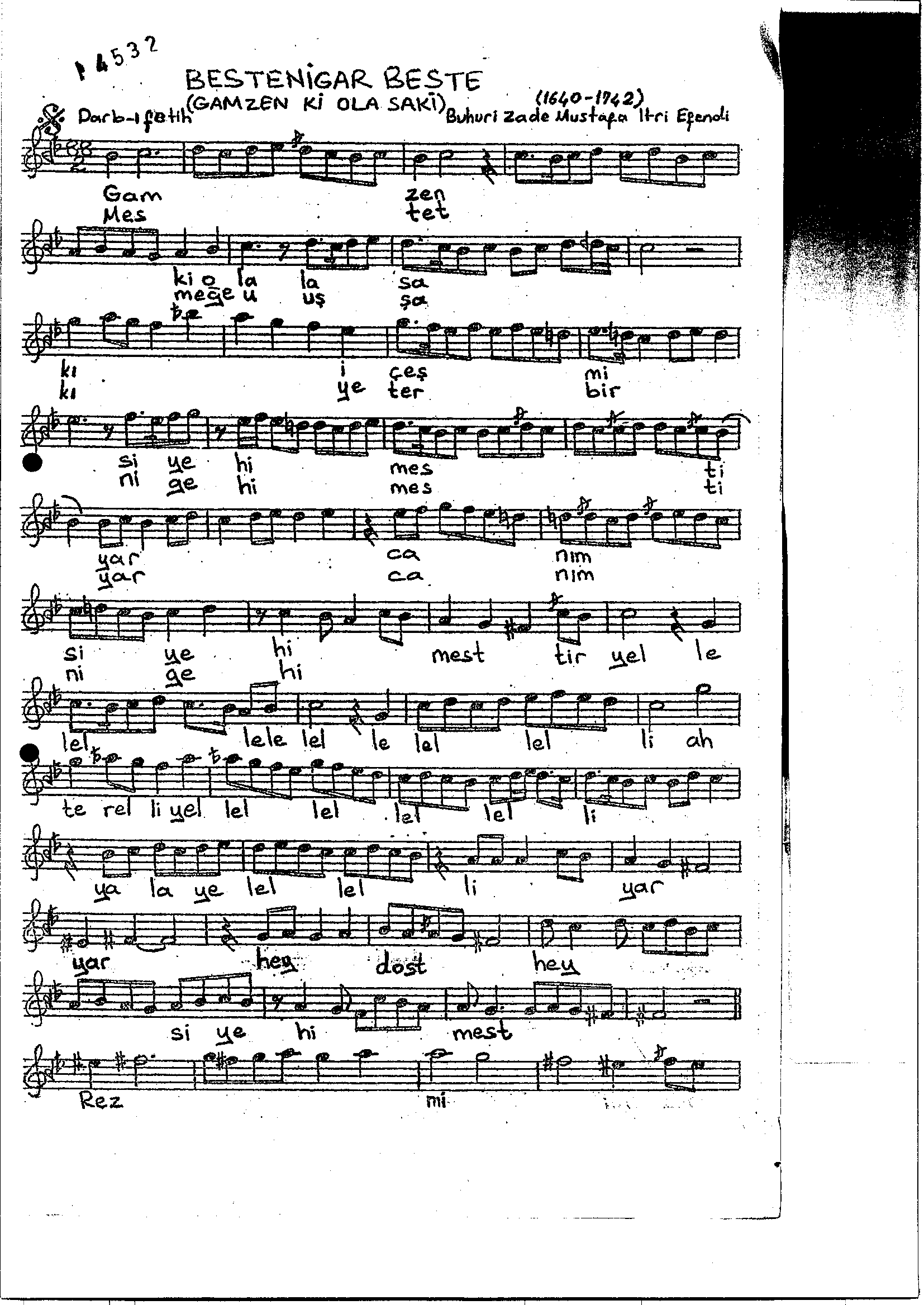 Bestenigâr - Beste - Itrî(Buhûrizâde Mustafa Efendi) - Sayfa 1