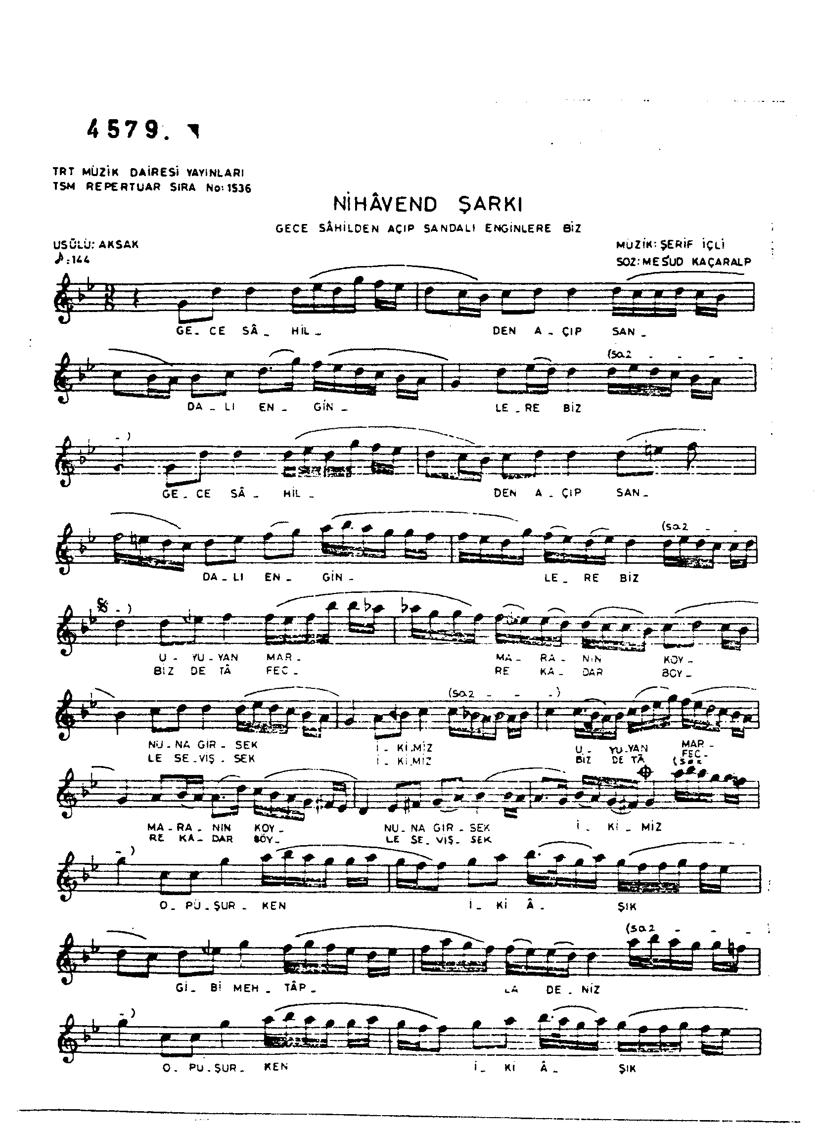 Nihâvend - Şarkı - Şerif İçli - Sayfa 1