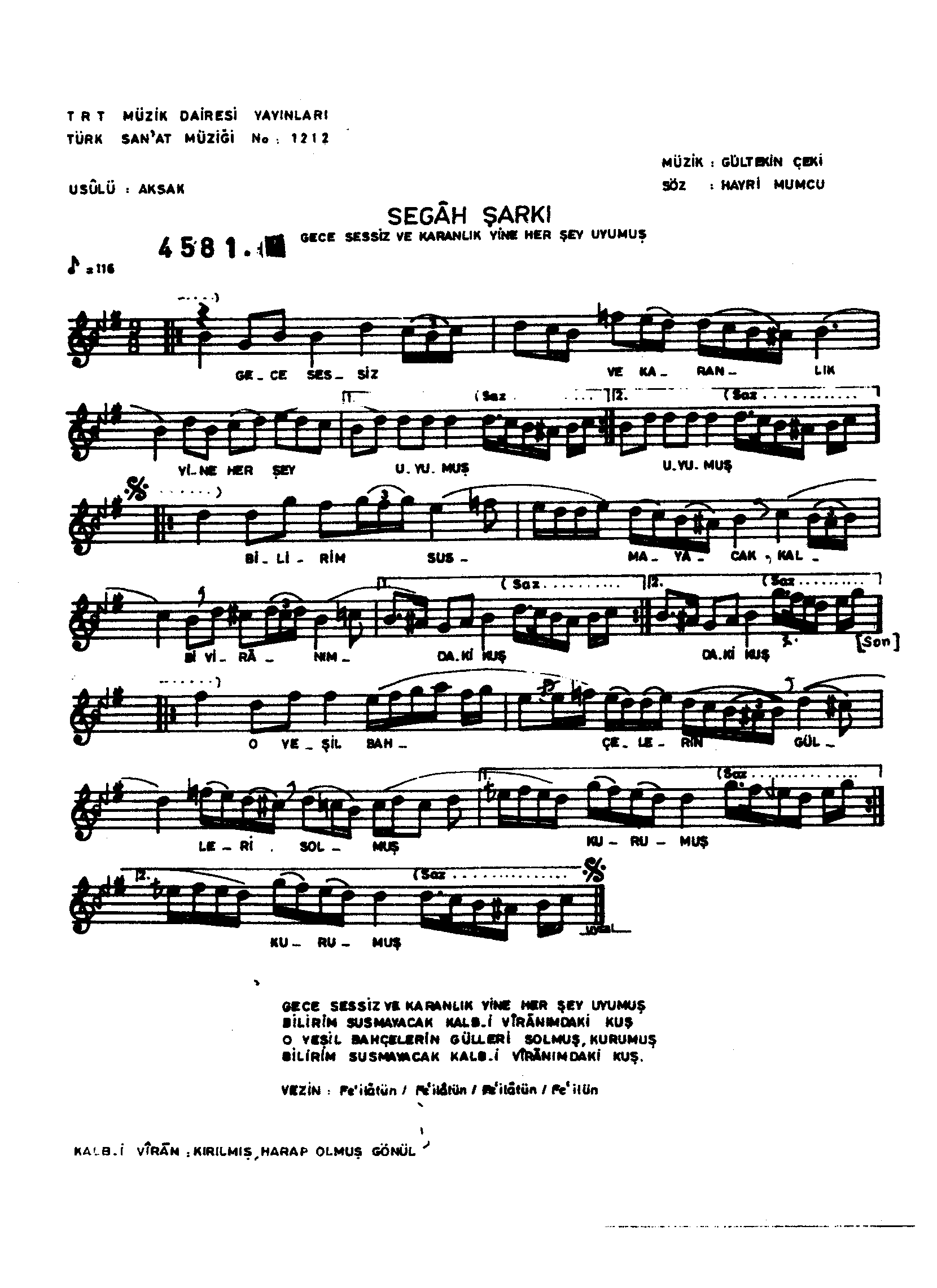 Segâh - Şarkı - Gültekin Çeki - Sayfa 1