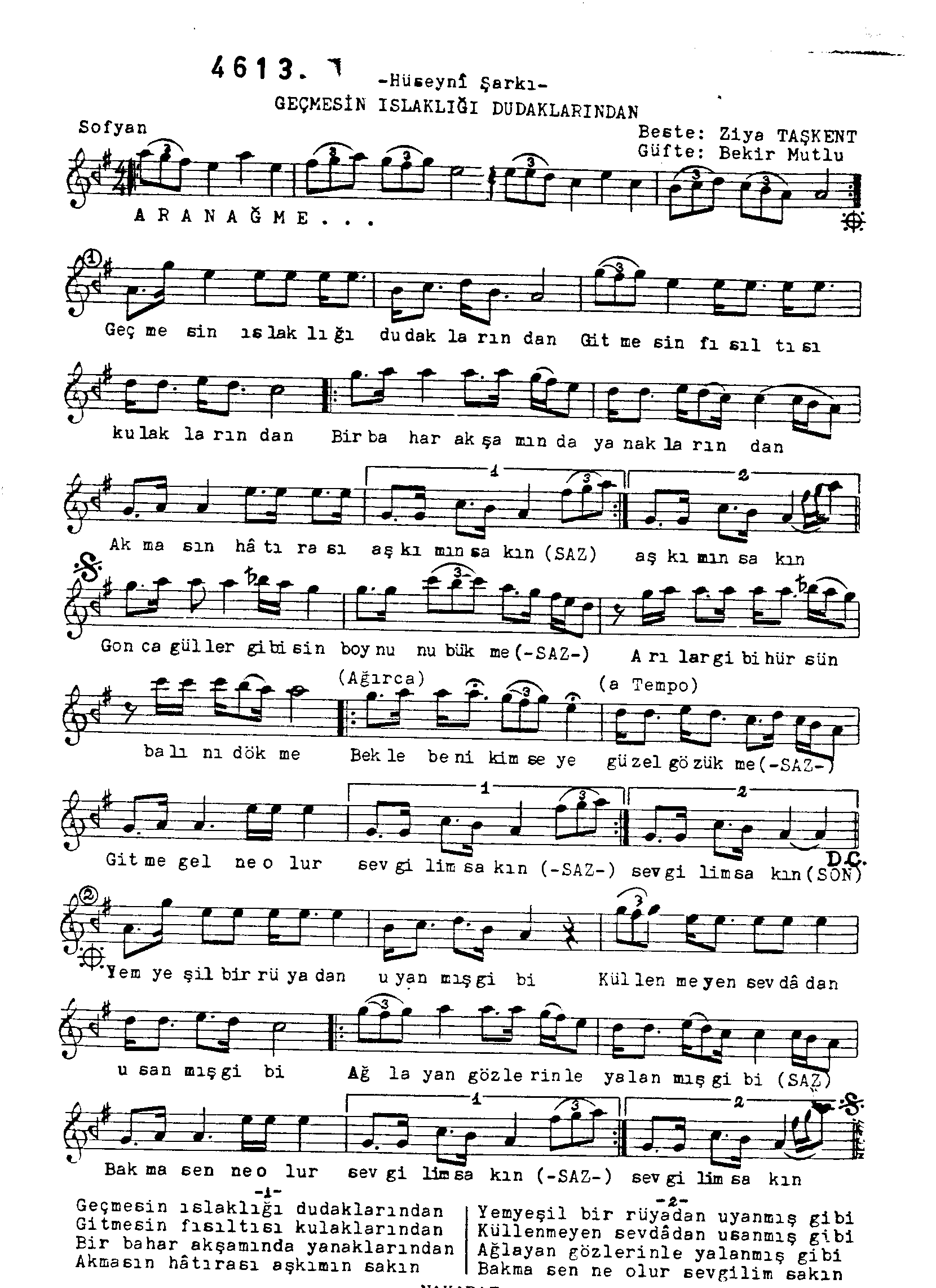 Hüseynî - Şarkı - Ziyâ Taşkent - Sayfa 1