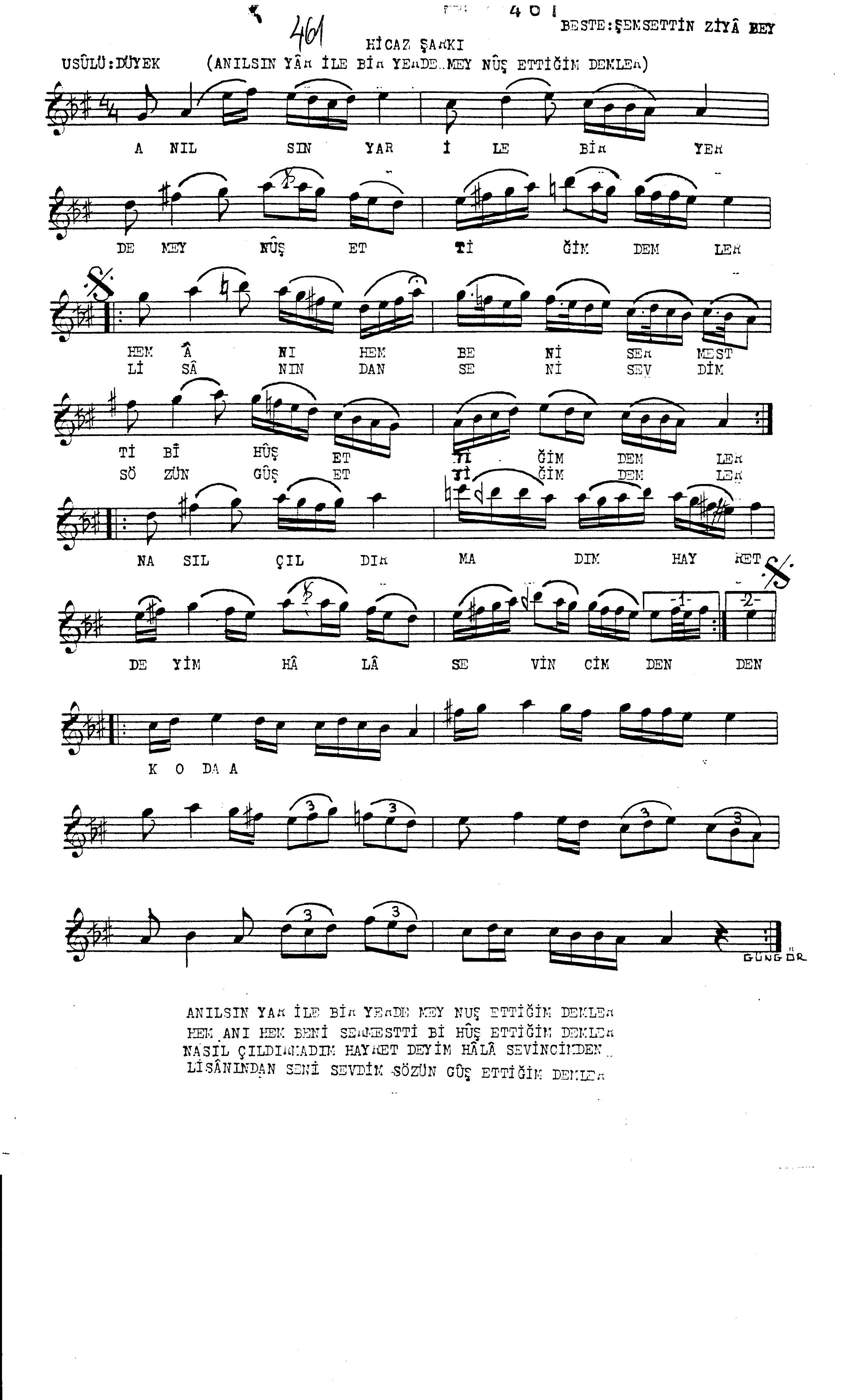 Hicâz - Şarkı - Şemsettin Ziyâ Bey - Sayfa 1