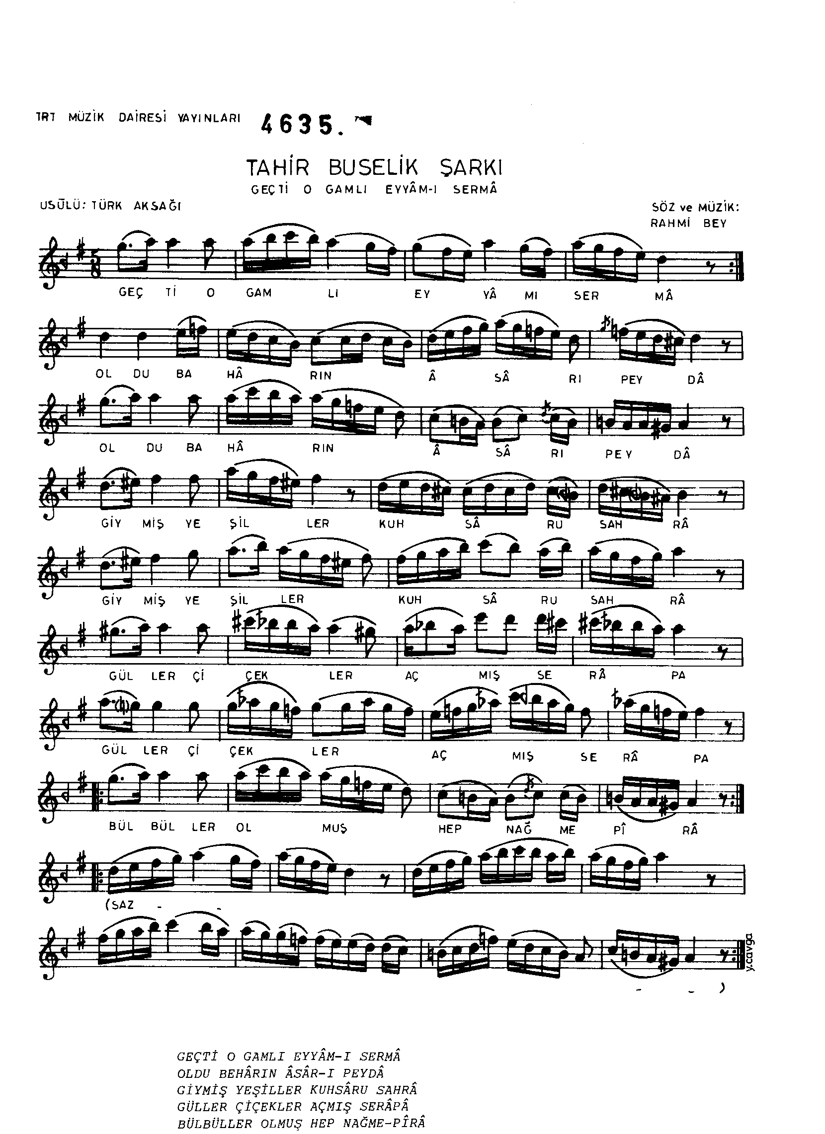 Tâhir-Bûselik - Şarkı - Rahmi Bey - Sayfa 1