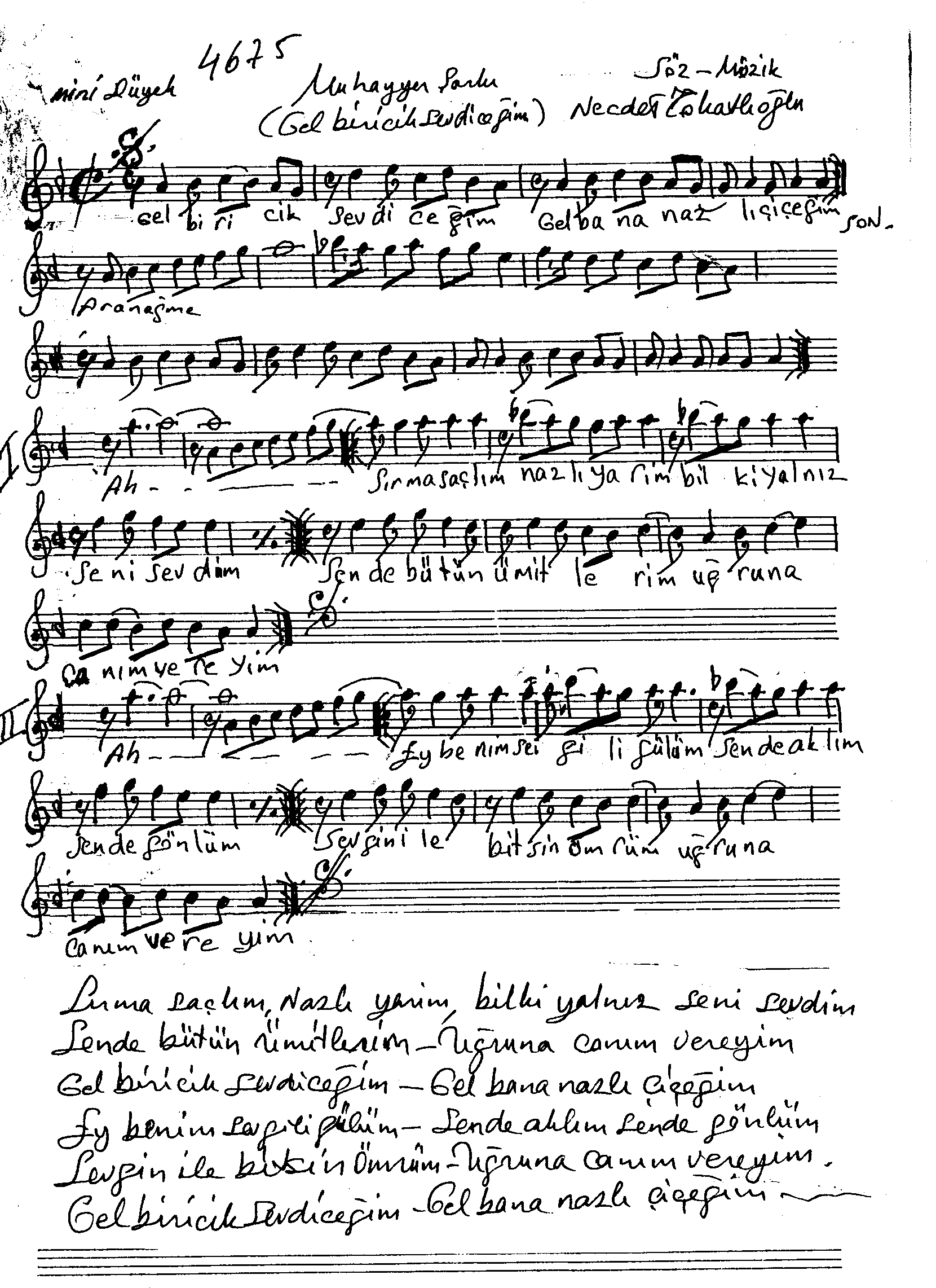 Muhayyer - Şarkı - Necdet Tokatlıoğlu - Sayfa 1