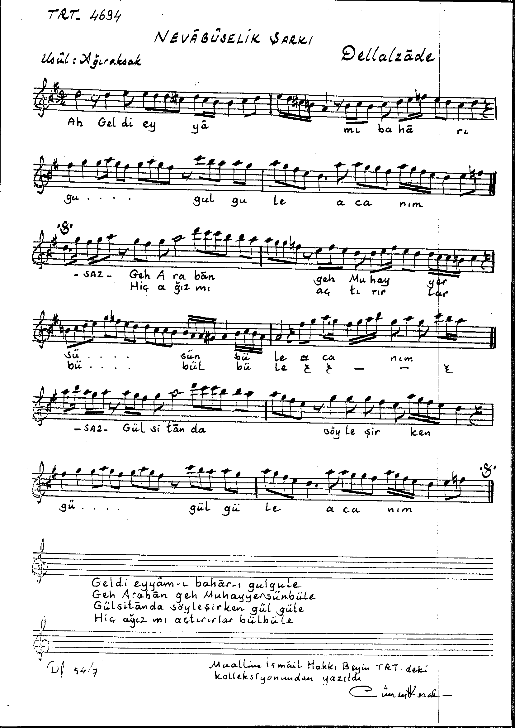 Nevâ Bûselik - Şarkı - Dellalzâde  - Sayfa 1