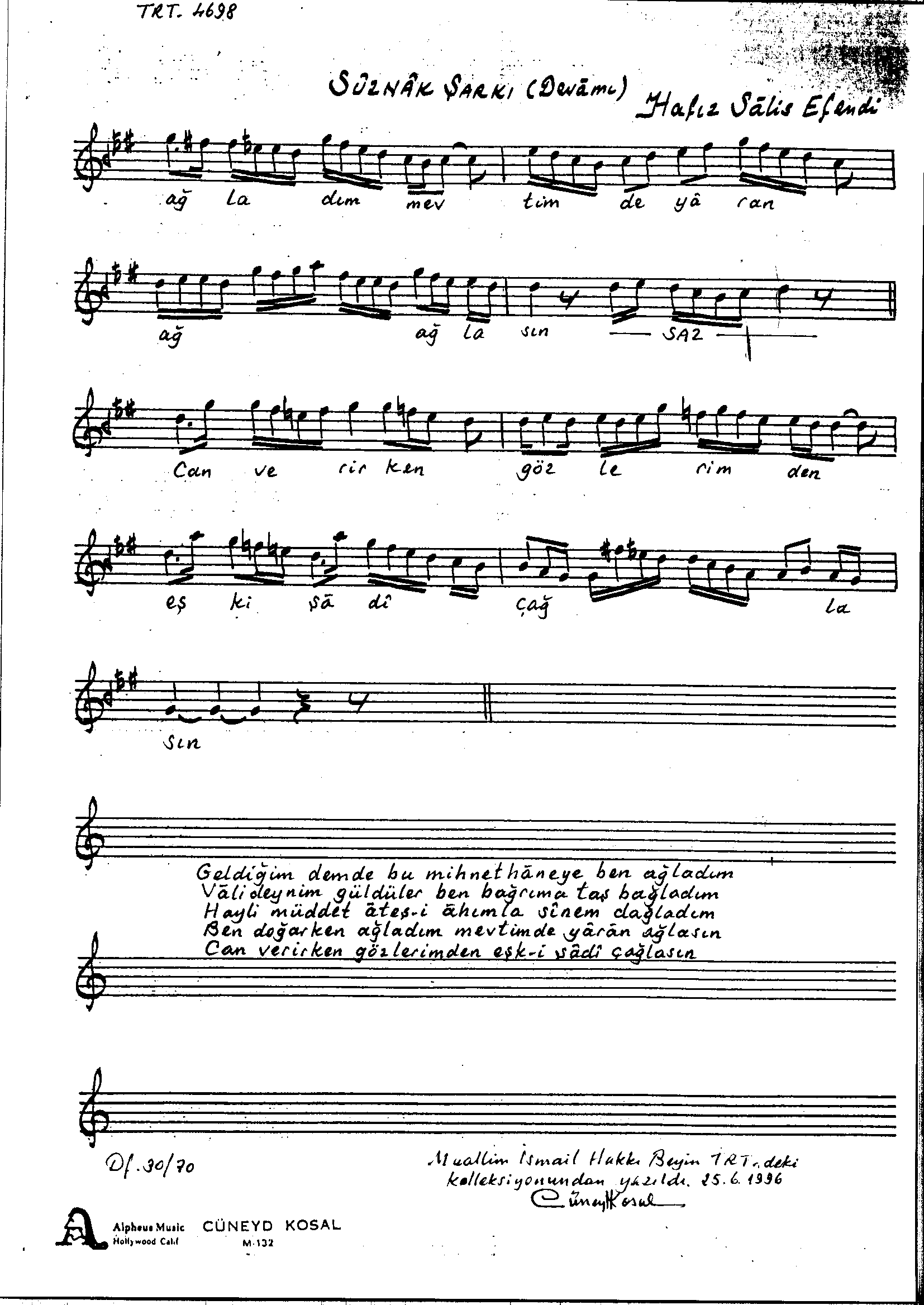 Sûz-Nâk - Şarkı - Hâfız Sâlis Efendi - Sayfa 2