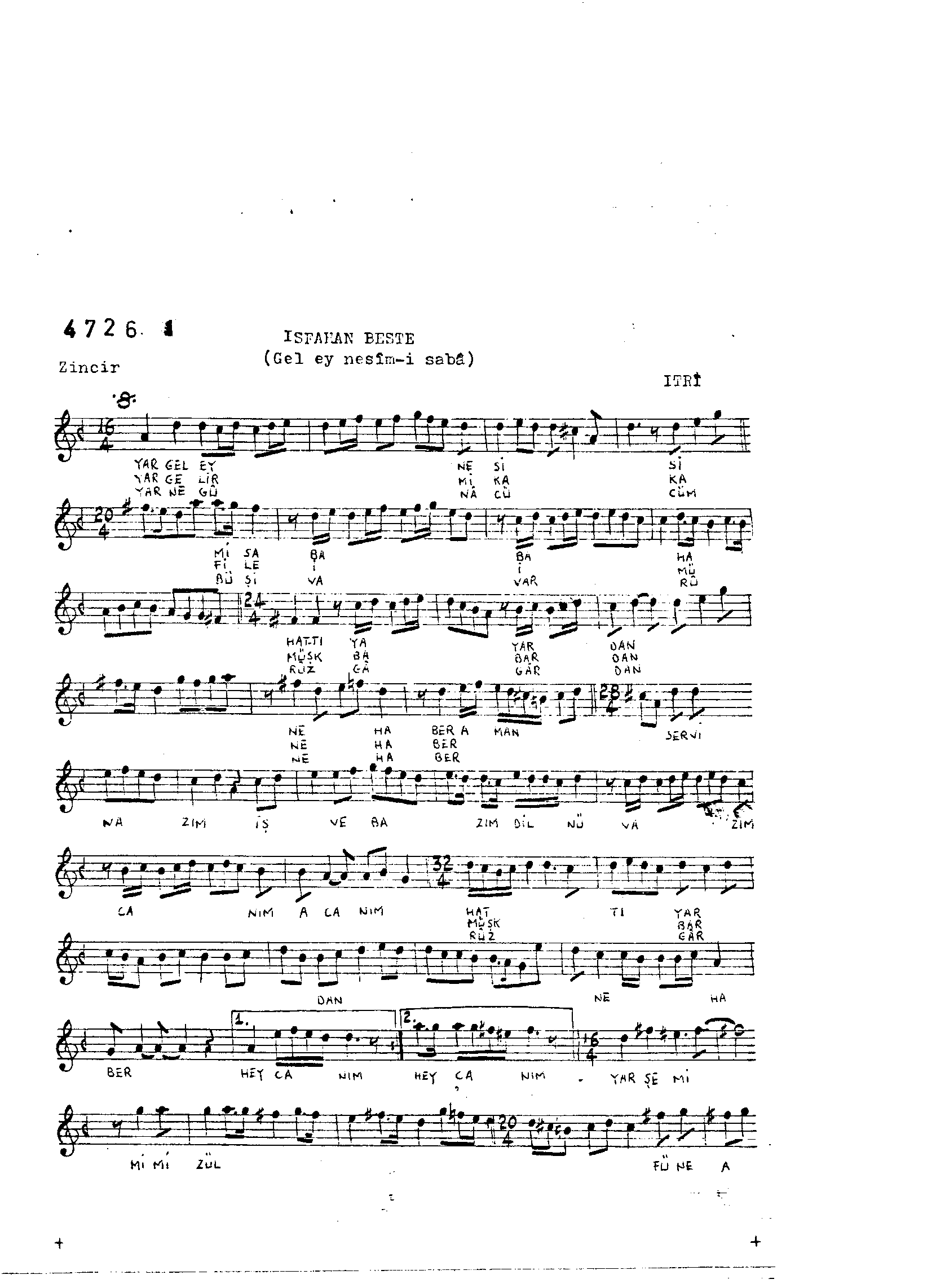 Isfahân - Beste - Itrî(Buhûrizâde Mustafa Efendi) - Sayfa 1