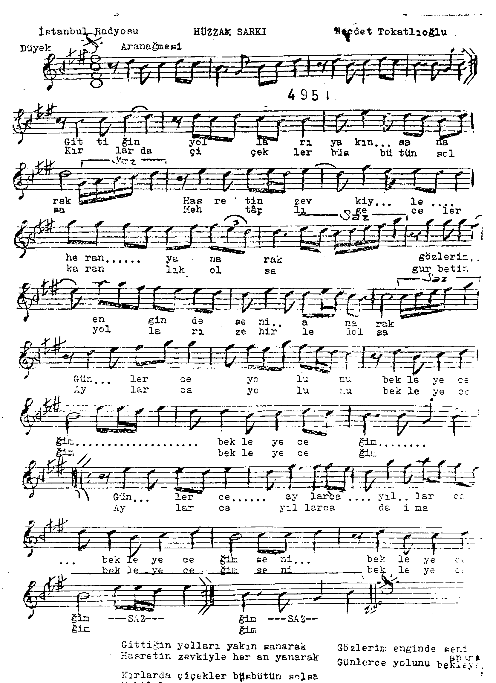 Hüzzâm - Şarkı - Necdet Tokatlıoğlu - Sayfa 1