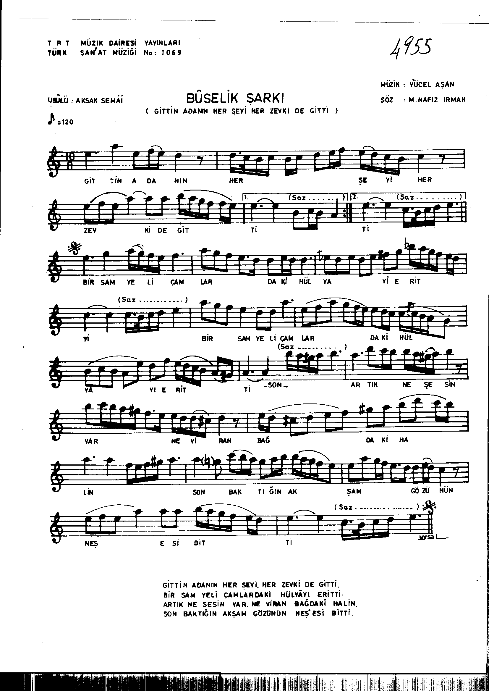 Bûselik - Şarkı - Yücel Aşan - Sayfa 1