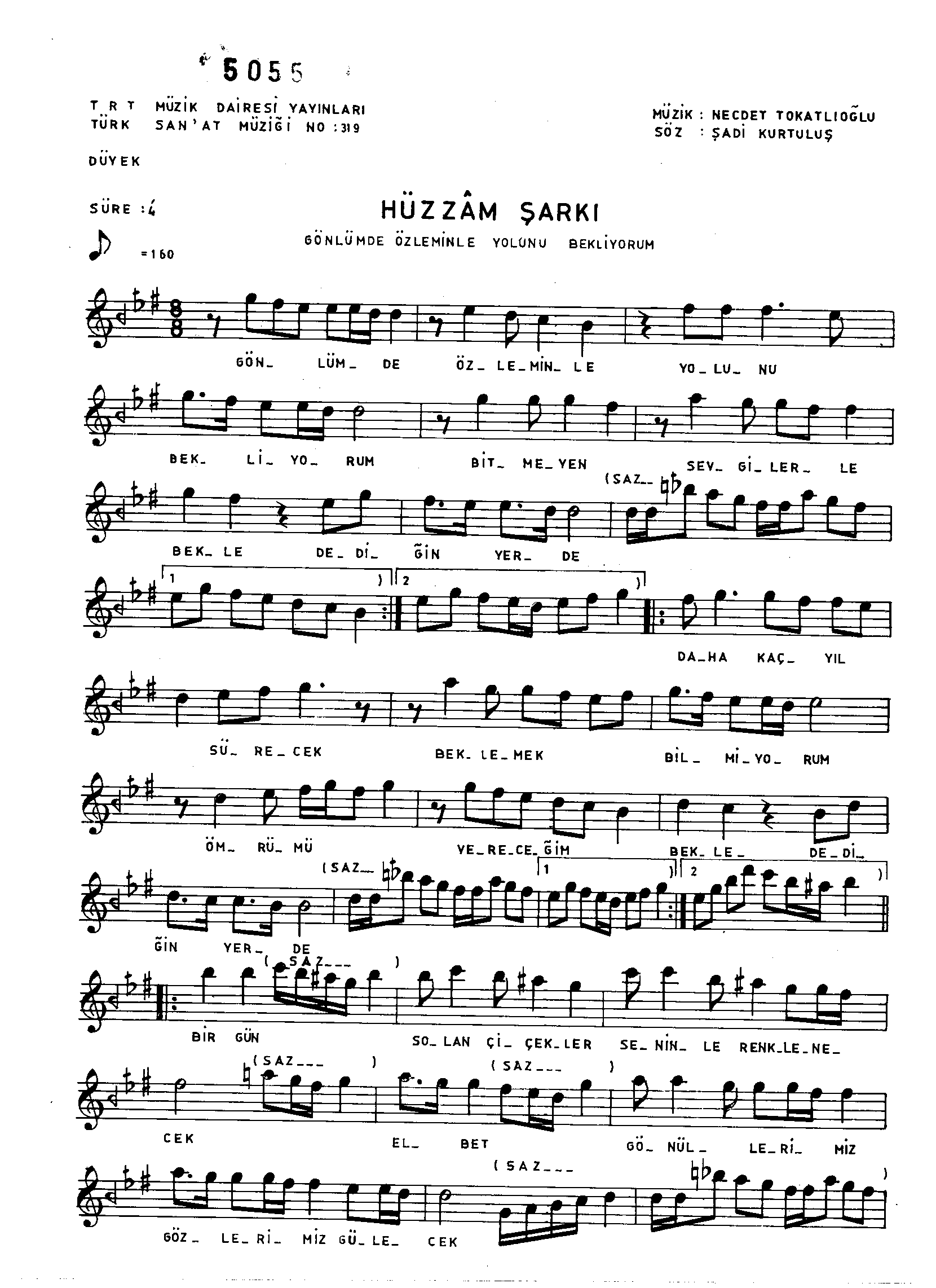 Hüzzâm - Şarkı - Necdet Tokatlıoğlu - Sayfa 1
