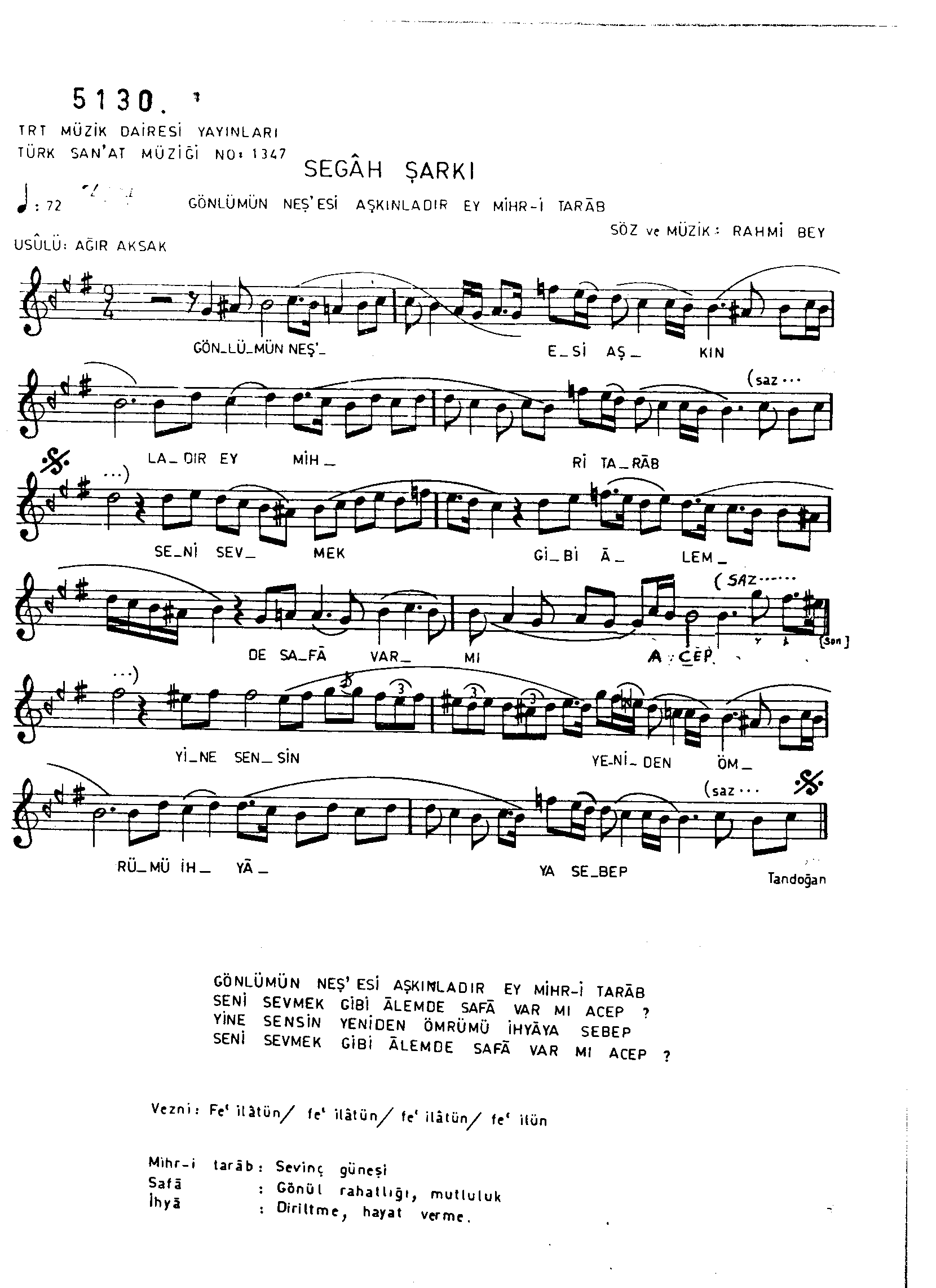 Segâh - Şarkı - Rahmi Bey - Sayfa 1