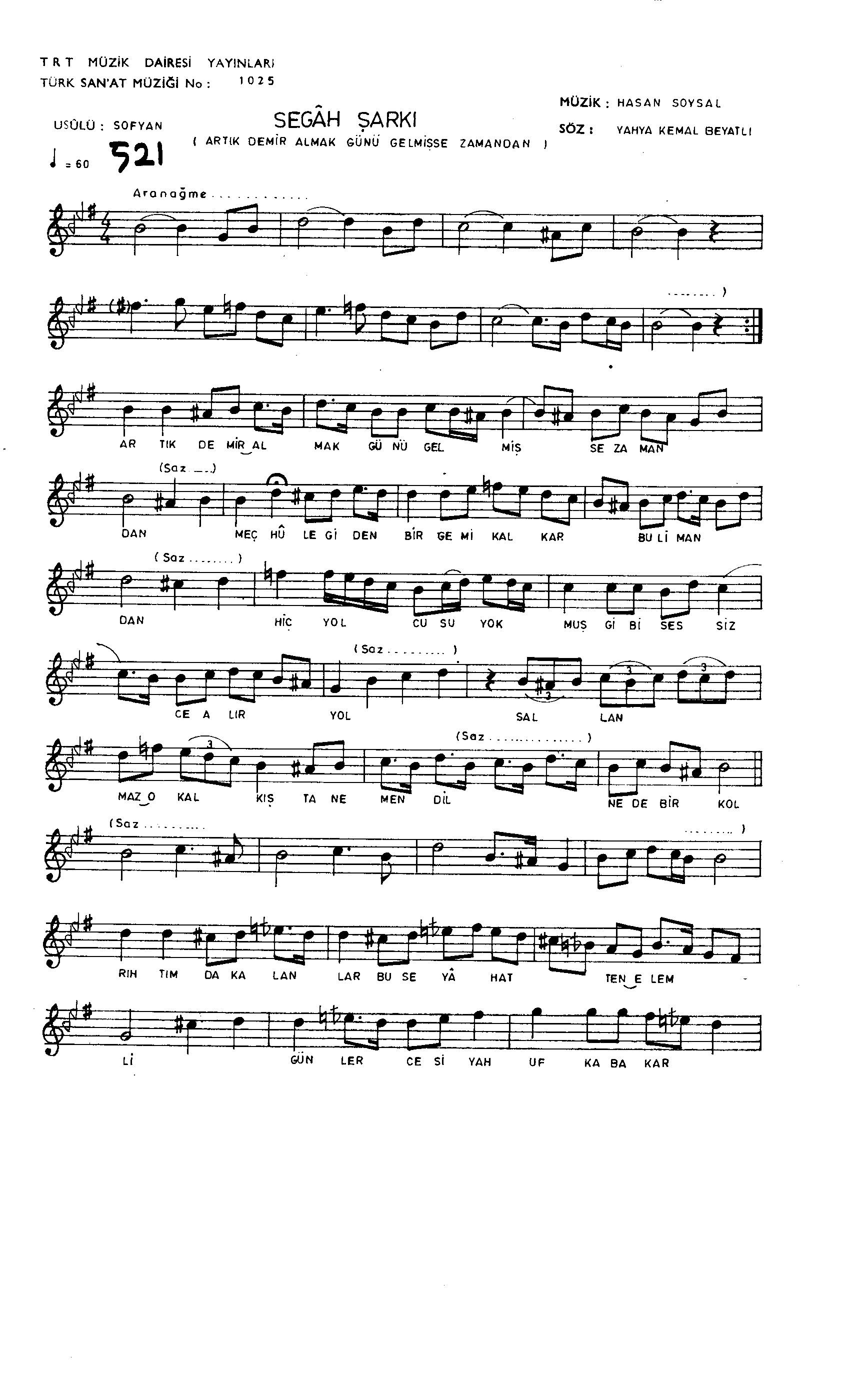 Segâh - Şarkı - Hasan Soysal - Sayfa 1