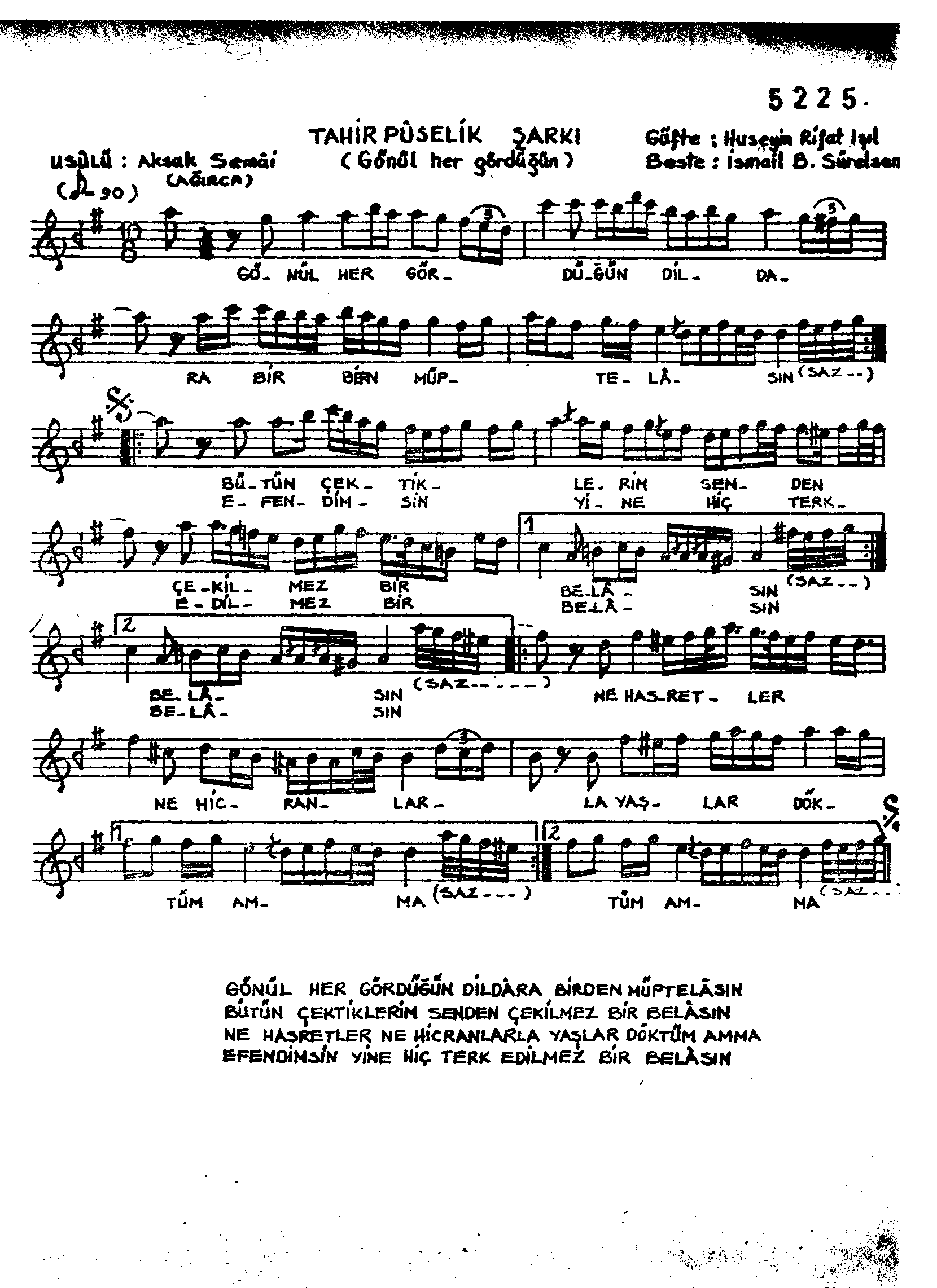 Tâhir-Bûselik - Şarkı - İsmail Baha Sürelsan - Sayfa 1