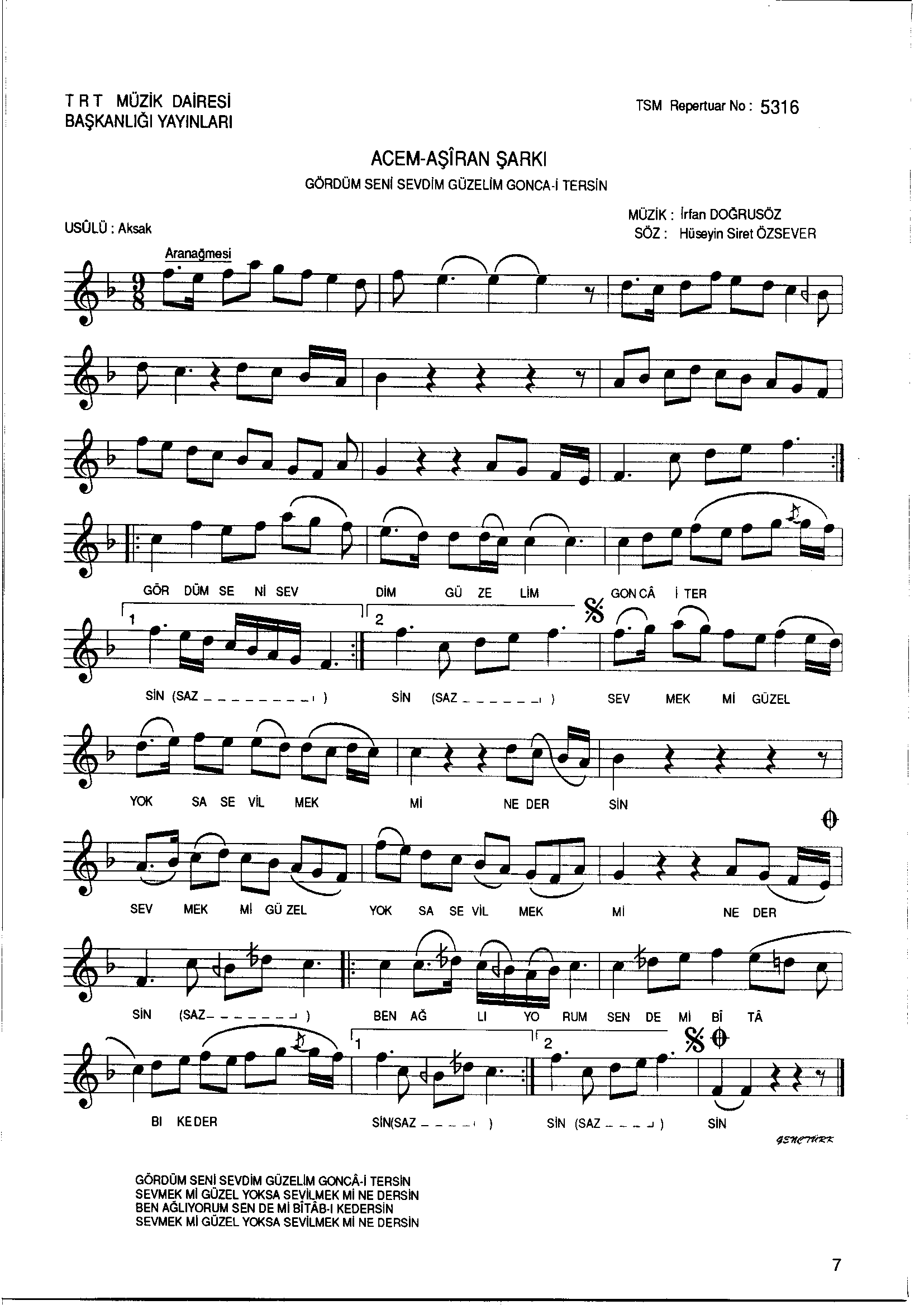 Acem Aşîrân - Şarkı - İrfan Doğrusöz - Sayfa 1